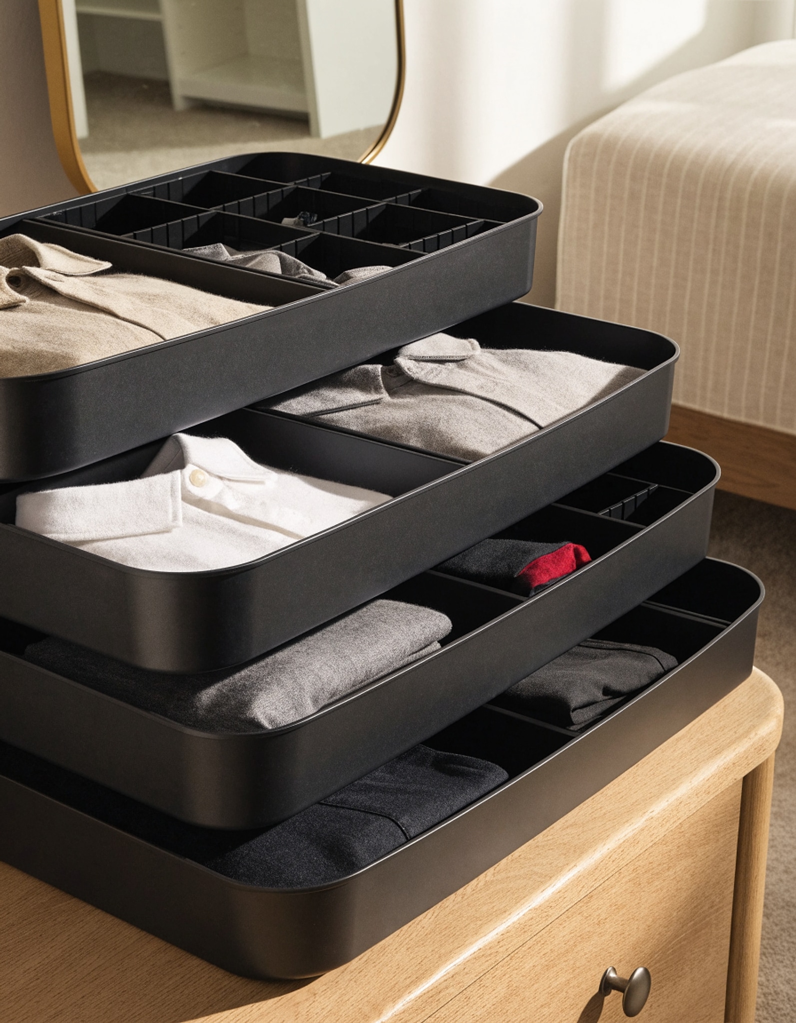 Illustrative visual for 4 Pack 12-Grid Closet Organizers and Storage Bins with Dividers for Clothes