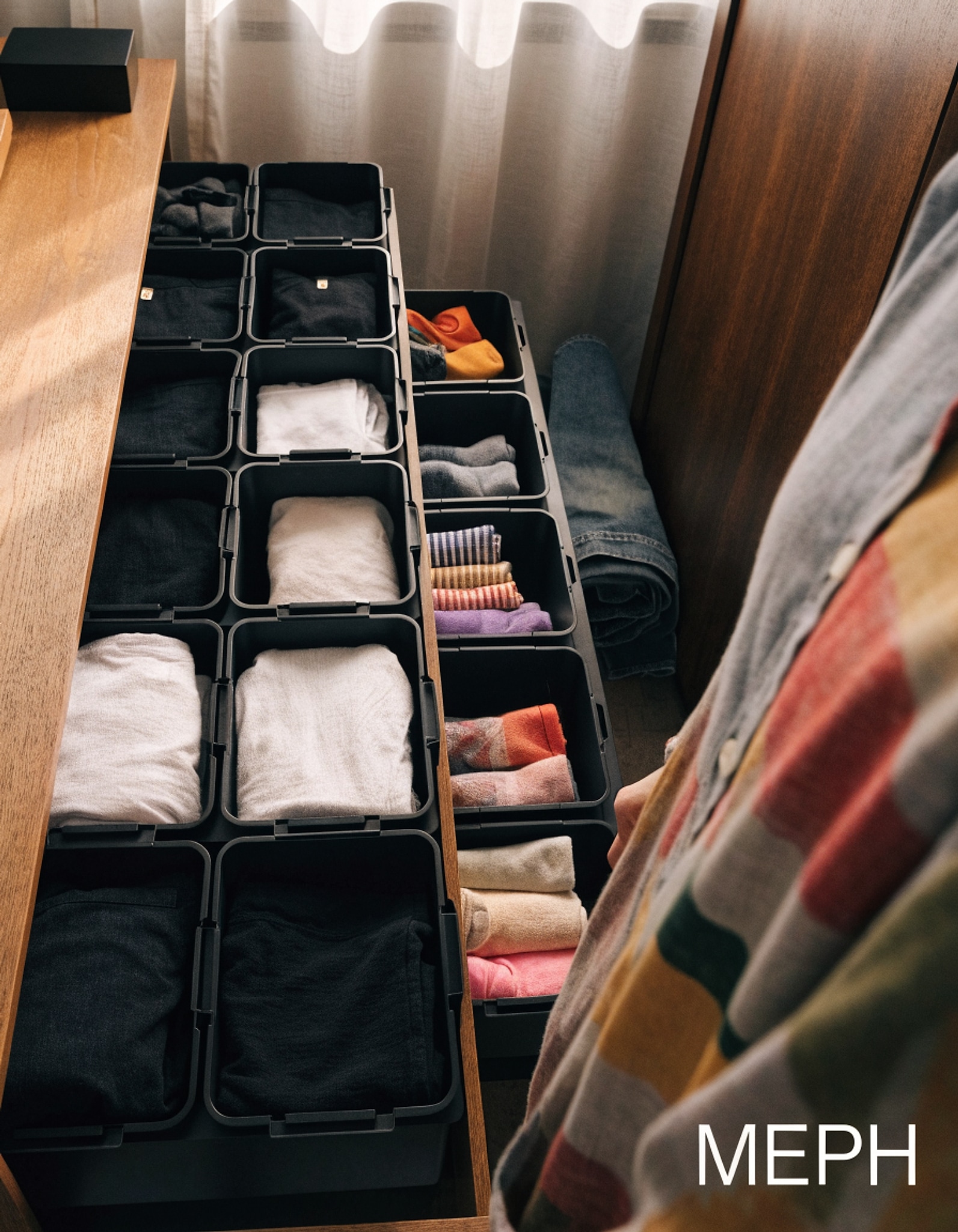 Illustrative visual for SpaceAid Drawer Organizer for Clothes, 12 Pack Dresser Drawer Organizer Bins, Closet Organizers and Storage Dividers for Clothing, Underwears, Socks (Black)