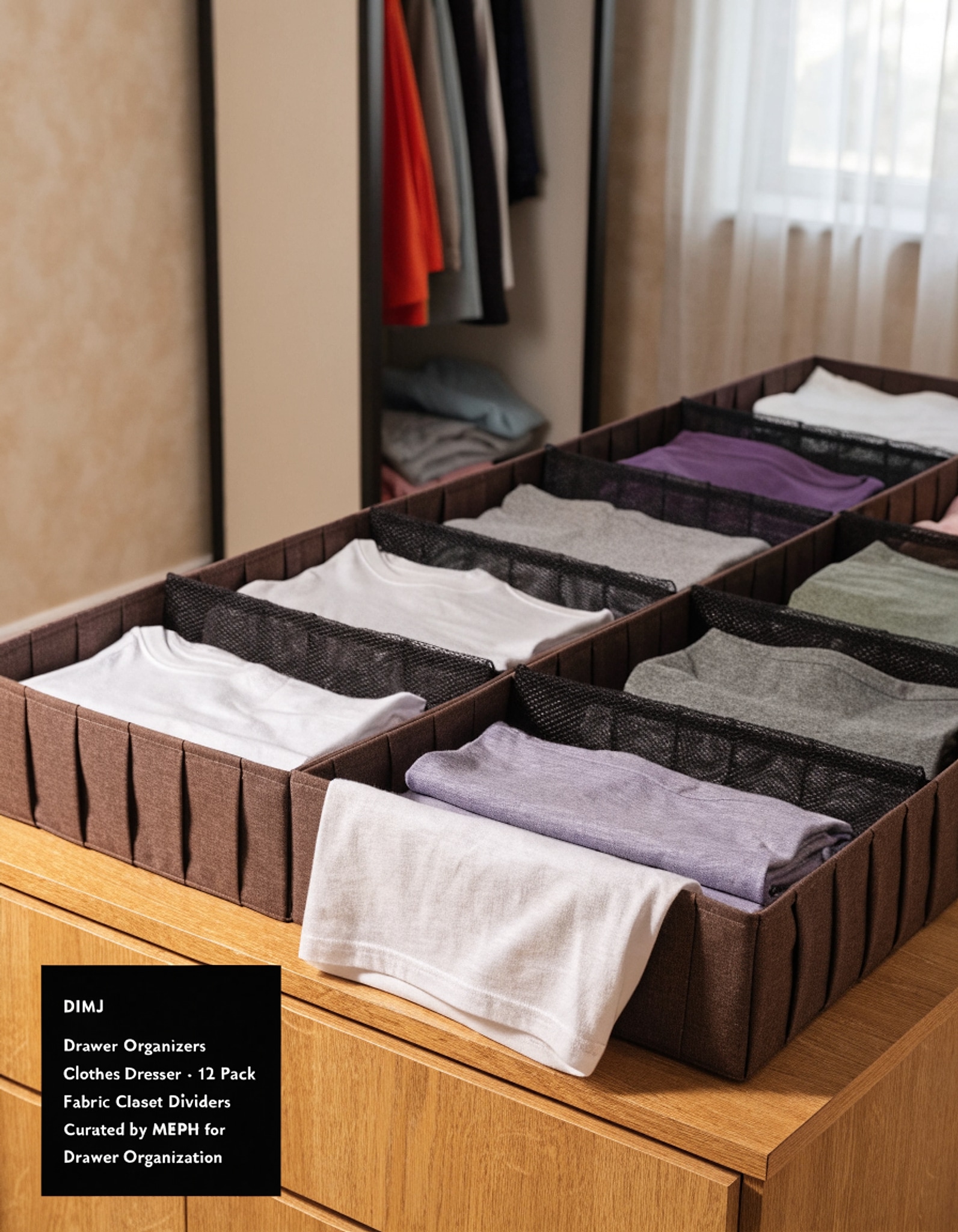 Illustrative visual for DIMJ Drawer Organizers Clothes Dresser - 12 Pack Fabric Closet Dividers