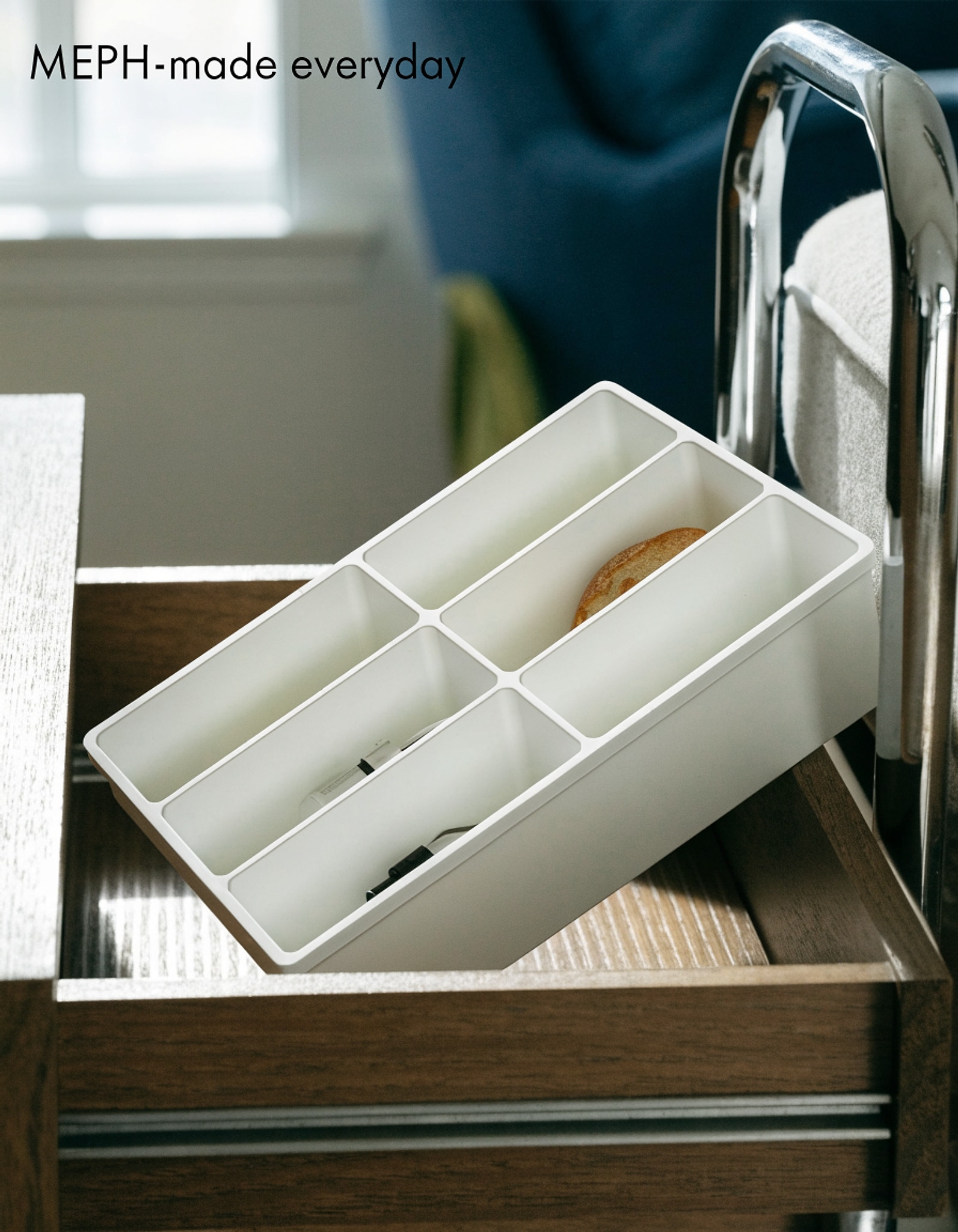 Illustrative visual for Madesmart Set of 2 Plastic 6-Compartment Drawer Organizer Gadget Trays, Multipurpose Storage Bins for Drawers, White