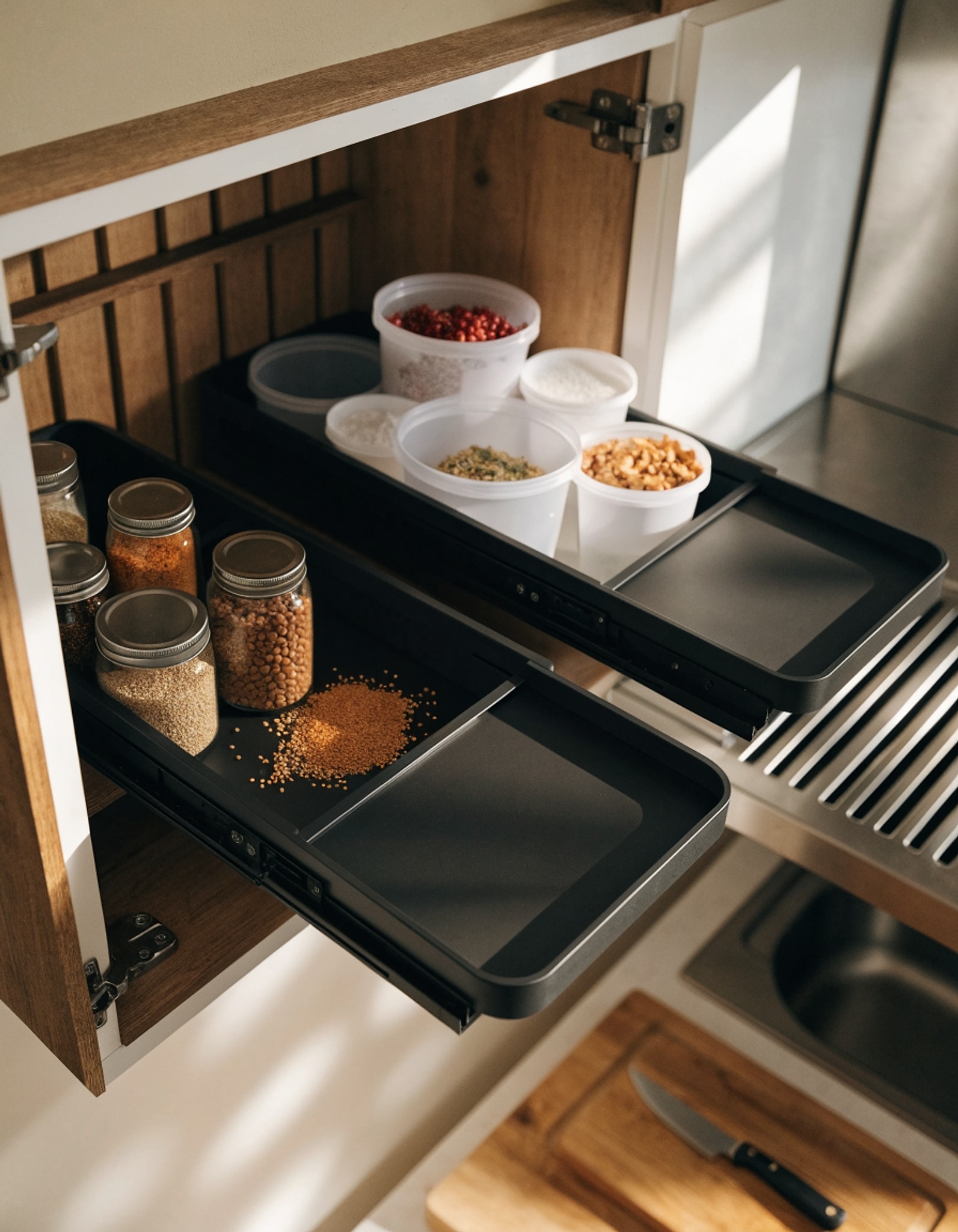 Illustrative visual for 2 Pack Pull Out Cabinet Organizer, Slide Out Drawer Organizer for Pantry