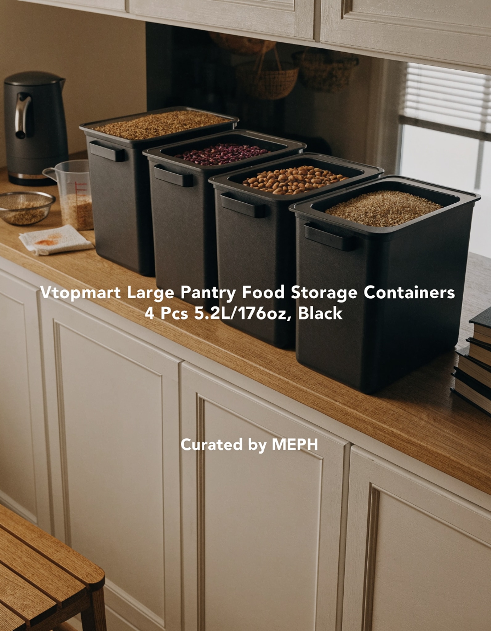 Illustrative visual for Vtopmart Large Pantry Food Storage Containers, 4 Pcs 5.2L/176oz, Black