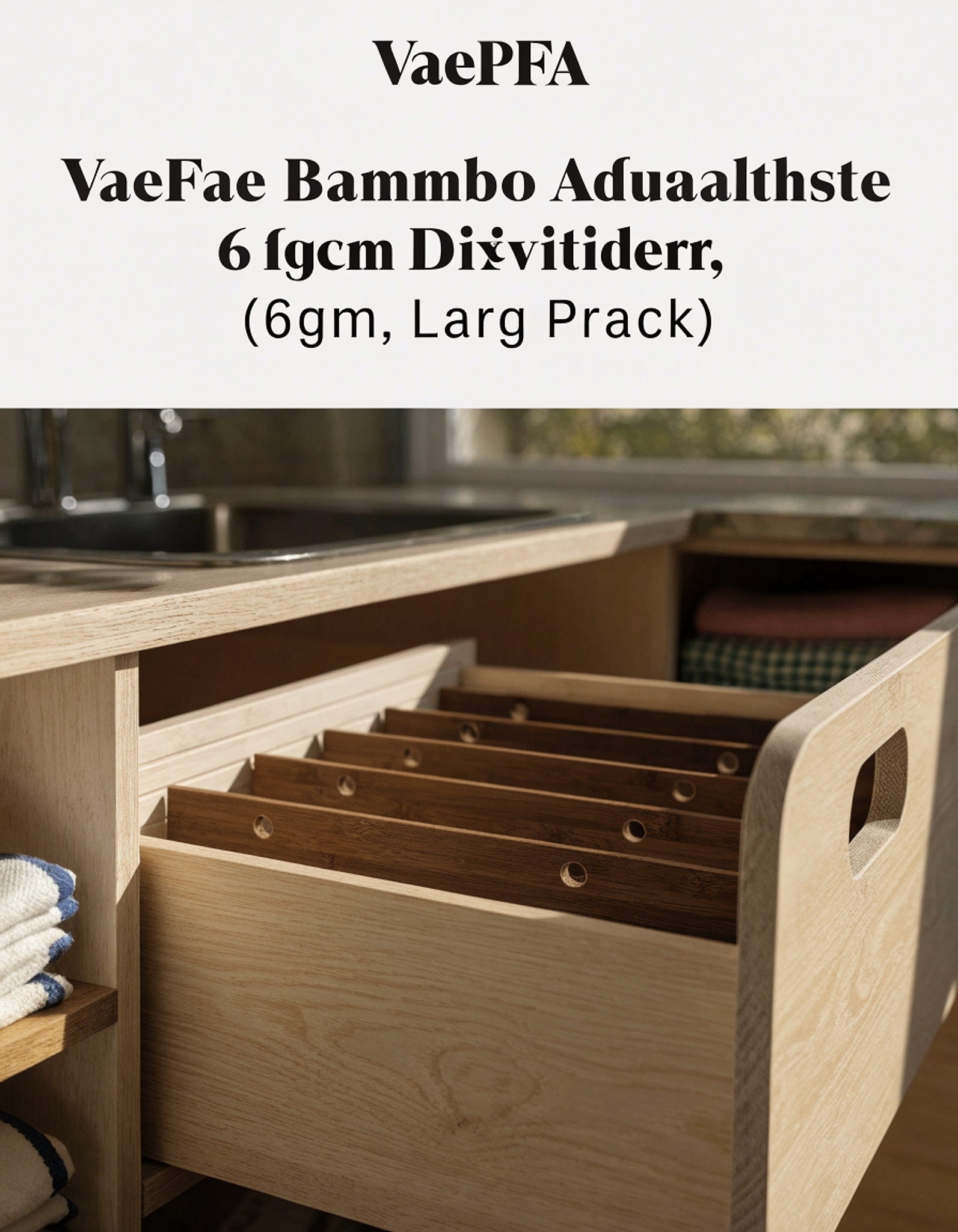 Illustrative visual for VaeFae Bamboo Adjustable Drawer Dividers, 6cm High, Large (6 Pack)