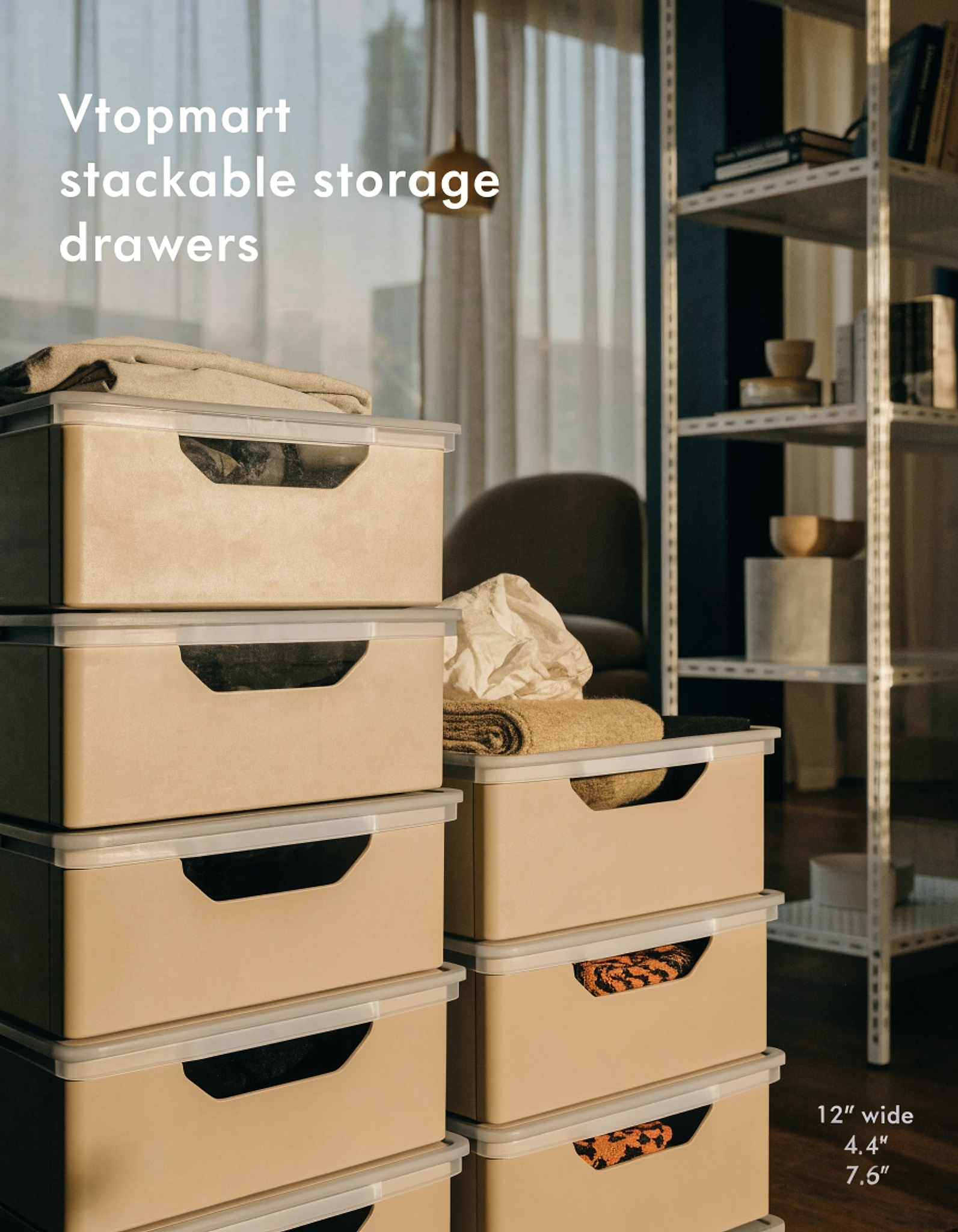 Illustrative visual for Vtopmart Stackable Storage Drawers, Set of 5, 12" Wide,4.4'' & 7.6'' High