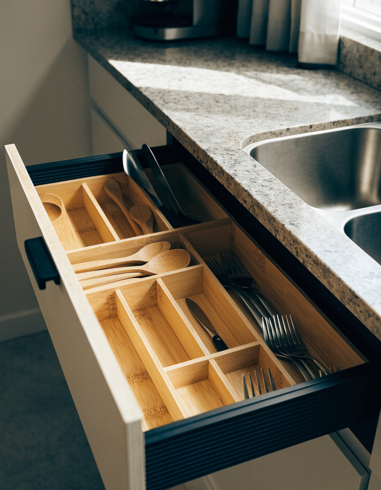 Illustrative visual for Expandable Bamboo Kitchen Drawer Organizer for Cutlery and Utensils
