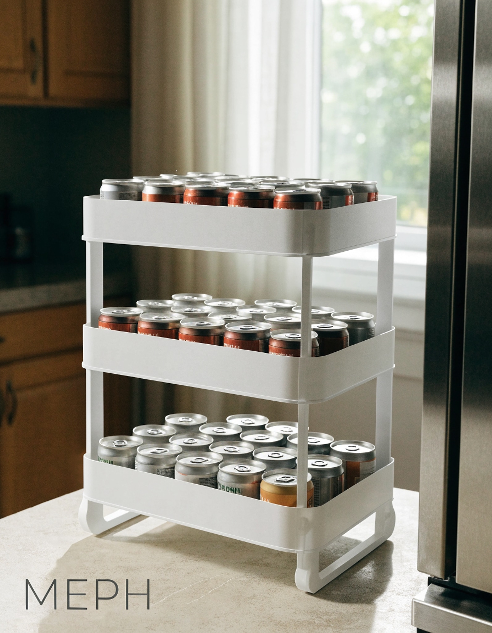 Illustrative visual for Simple Houseware 3-Tier Stackable Can Organizer Rack Hold 36 Cans, White