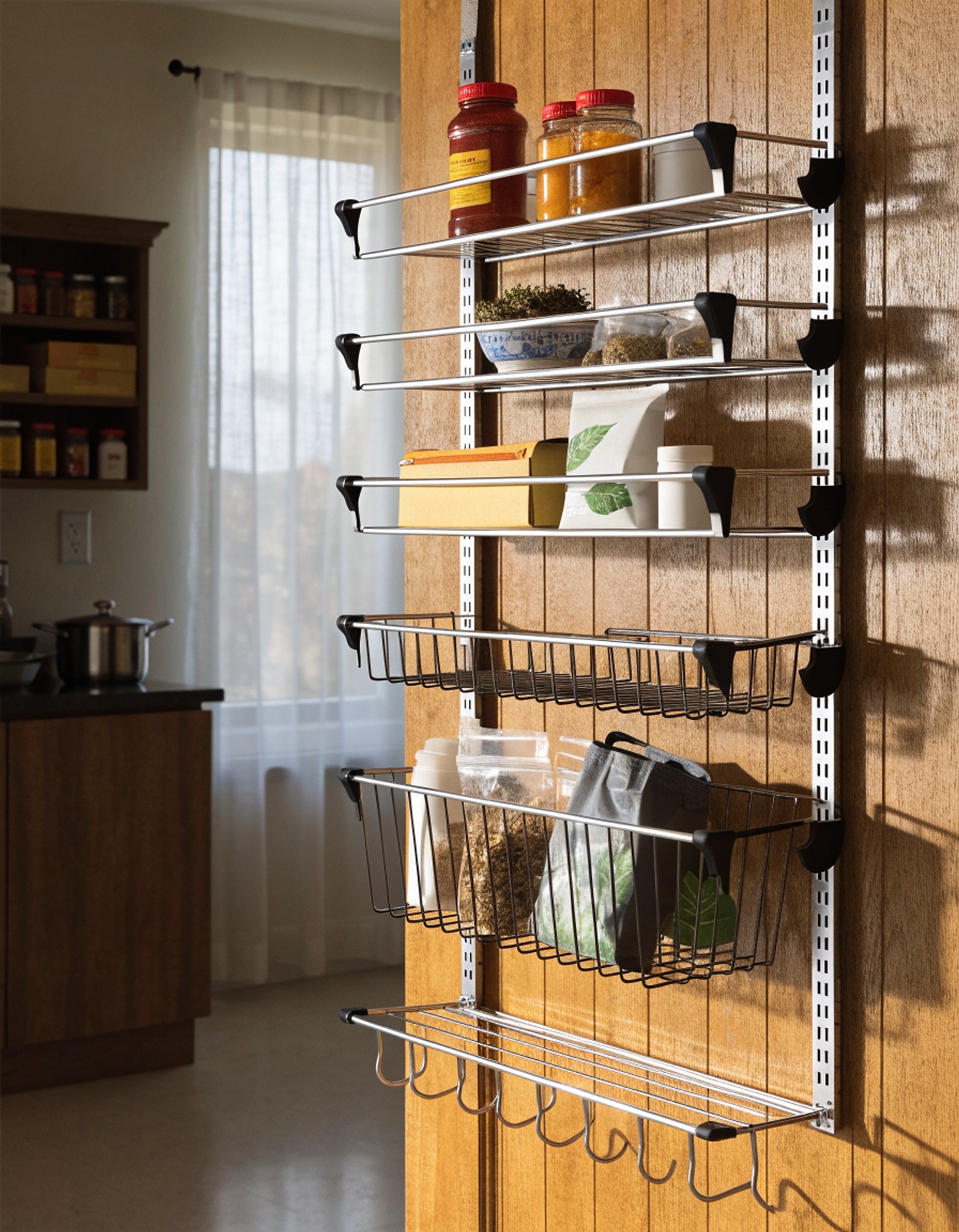 Illustrative visual for 8 Tier Over The Door Pantry Organizer, 2 IN 1 Wall Mount or Metal Hanging Spice Rack for Pantry Organizers and Storage, Seasoning Shelves,Adjustable Basket with Hooks for Kitchen Cabinet and Closet