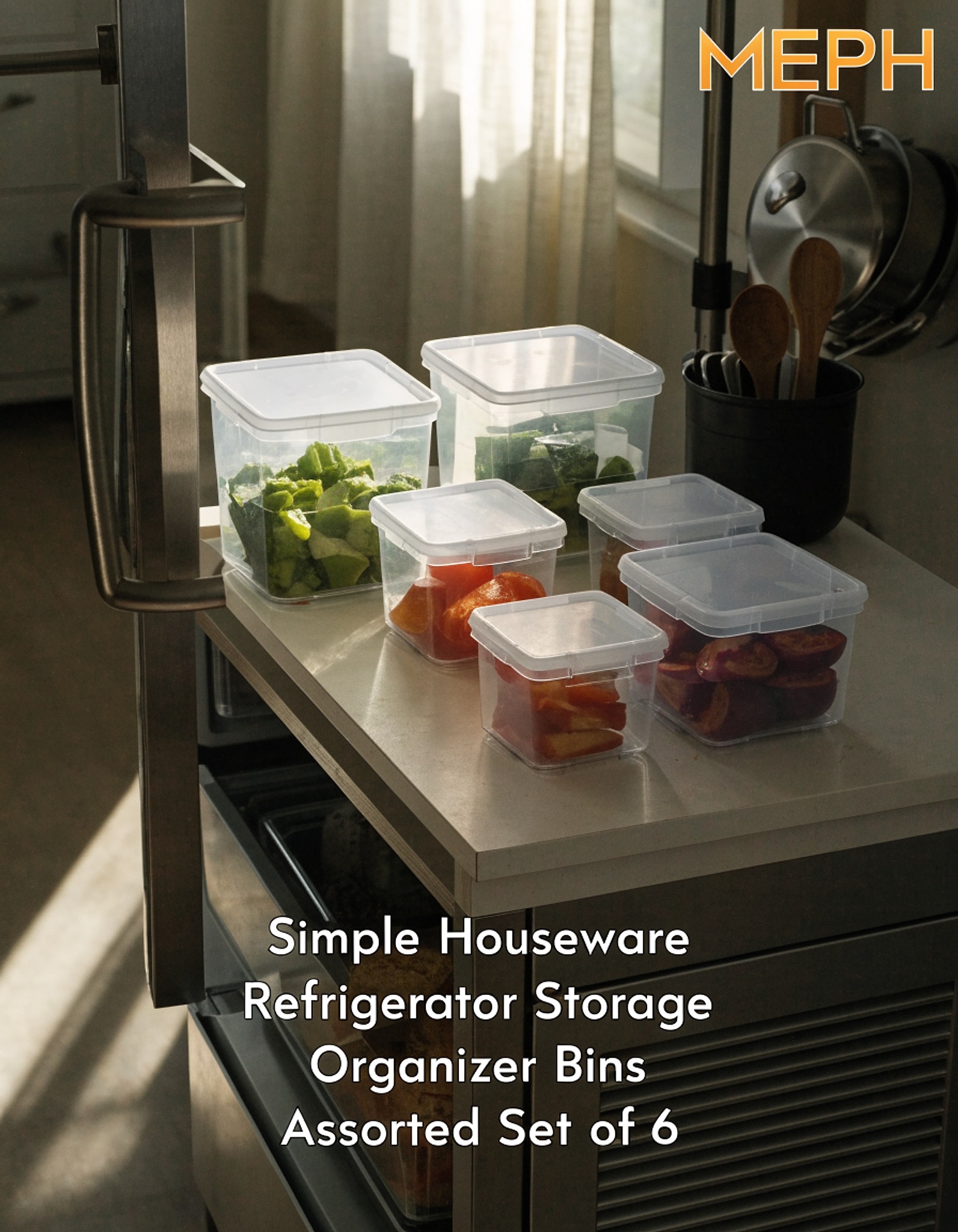 Illustrative visual for Simple Houseware Refrigerator Storage Organizer Bins, Assorted Set of 6