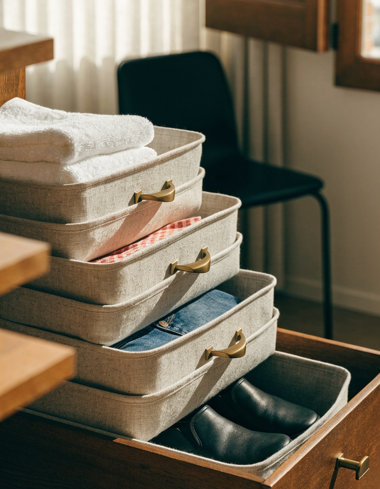 Illustrative visual for DIMJ Stackable Closet Drawers Organizers - 4 Pack Fabric Basket
