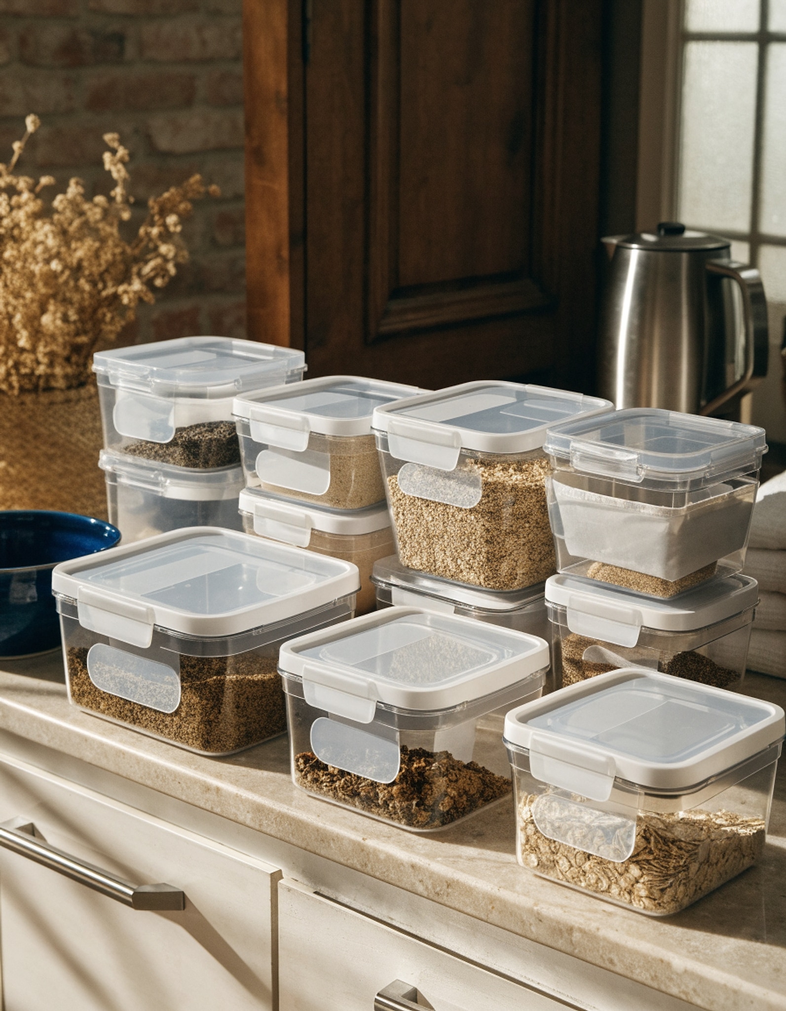 Illustrative visual for KICHLY 16 Pcs Airtight Food Storage Containers with Lids, Pantry Storage Containers for Kitchen Organization and Cereal Storage