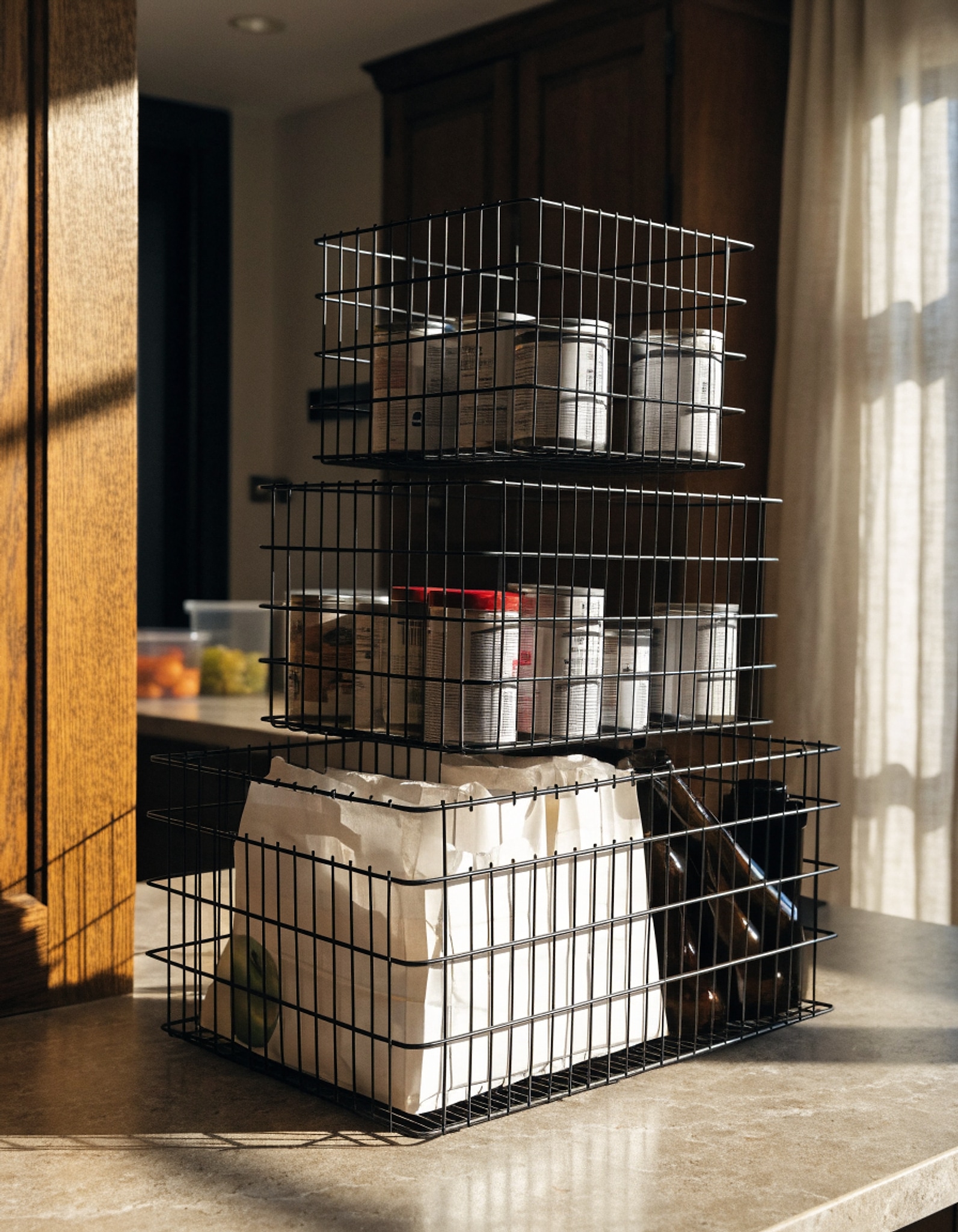 Illustrative visual for 4 Pcs Stackable Wire Baskets Pantry Organizers and Storage Bins,Black (Black)