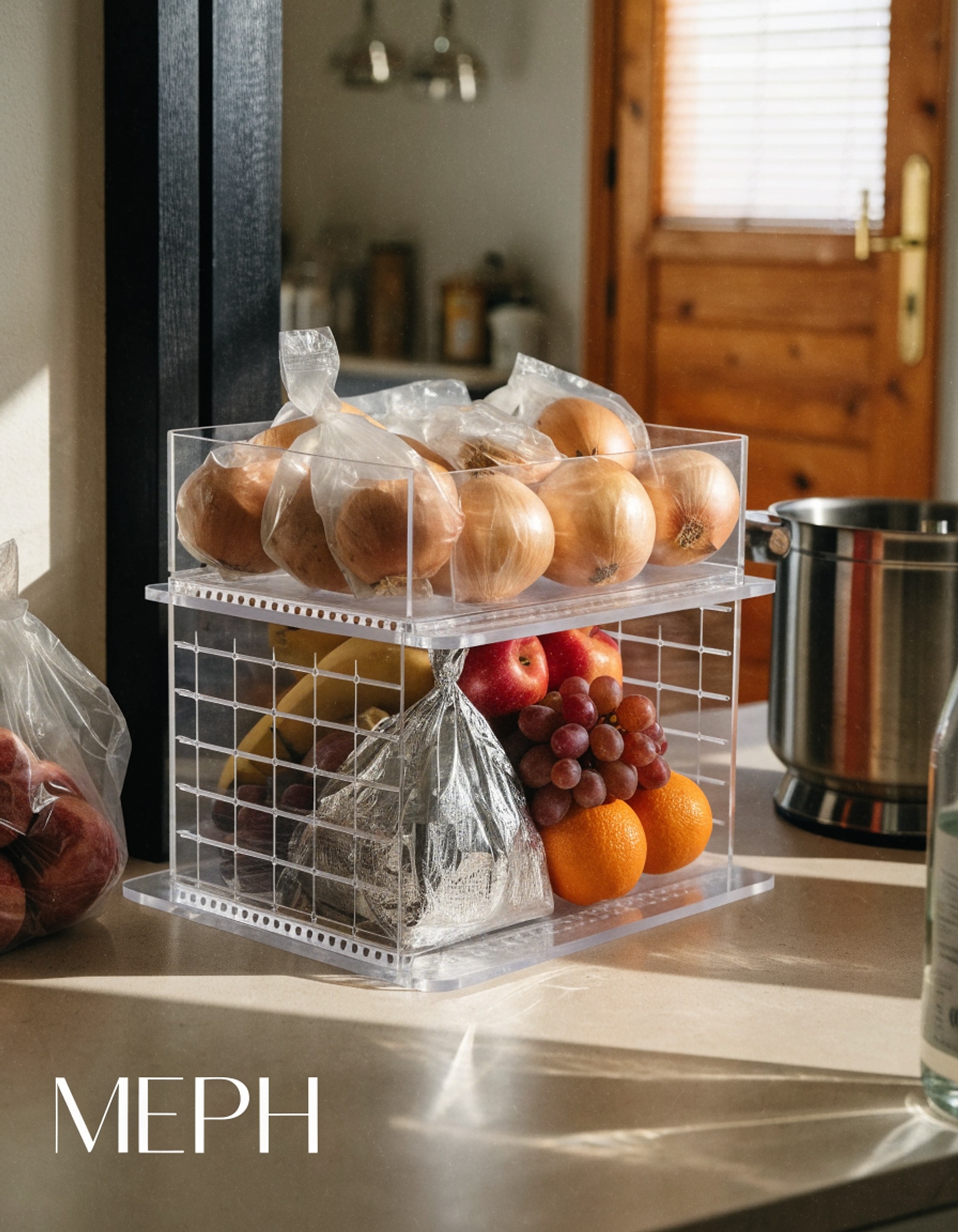 Illustrative visual for Heyuzb 2 Set Pantry Organizer Storage Stackable Kitchen Laundry Organizers for Onion, Potato, Fruit, Produce, Vegetable