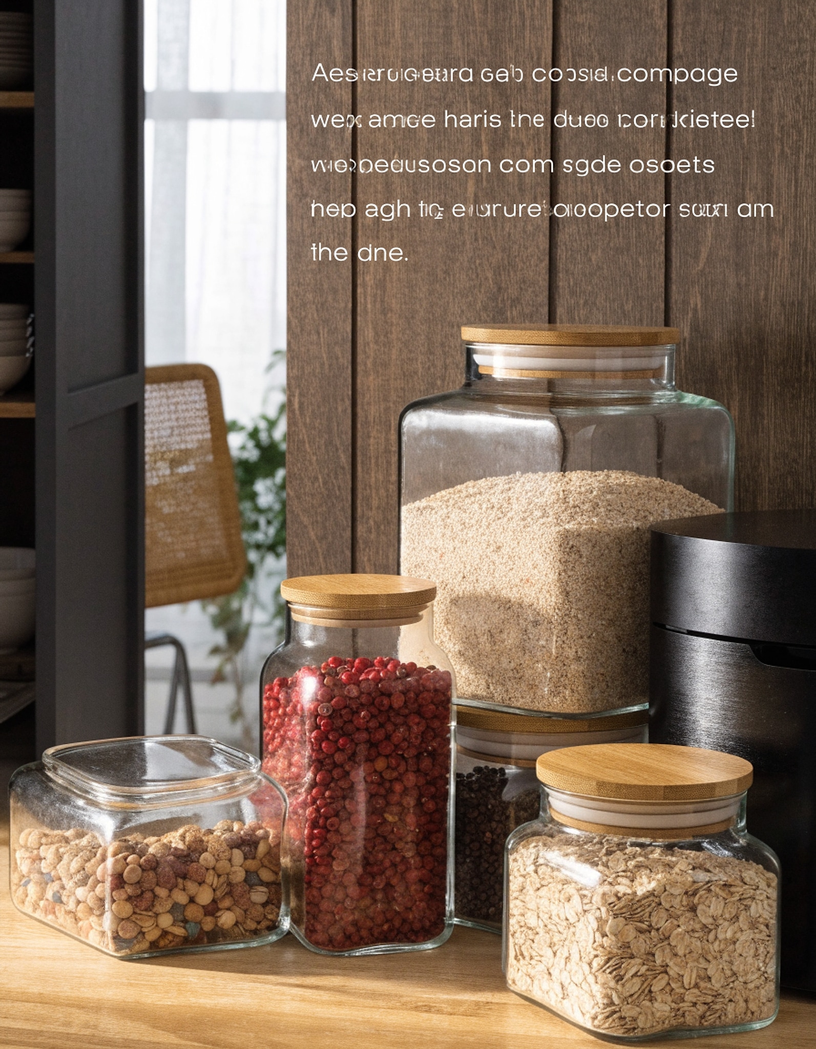 Illustrative visual for ComSaf Glass Storage Jars with Bamboo Lids,650/1100/1500ml, 6 Pack,Square