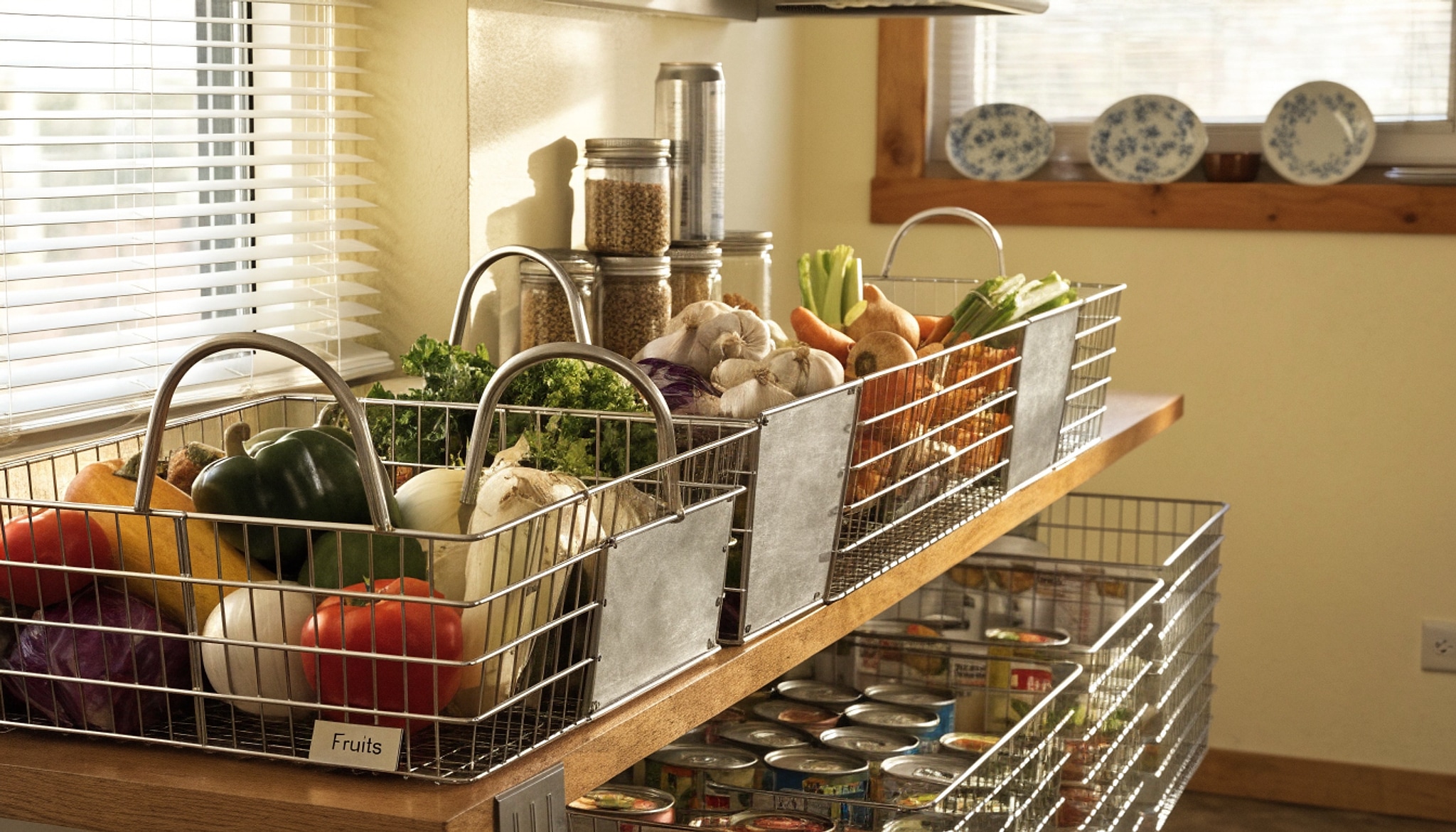 Illustrative visual for JKsmart 4 Pack XXL Stackable Wire Baskets with Handles for Pantry Storage and Organization,Fruit and Vegetable Basket with Name Plates,Metal Storage Bins for Snack Can Fruit Veggies