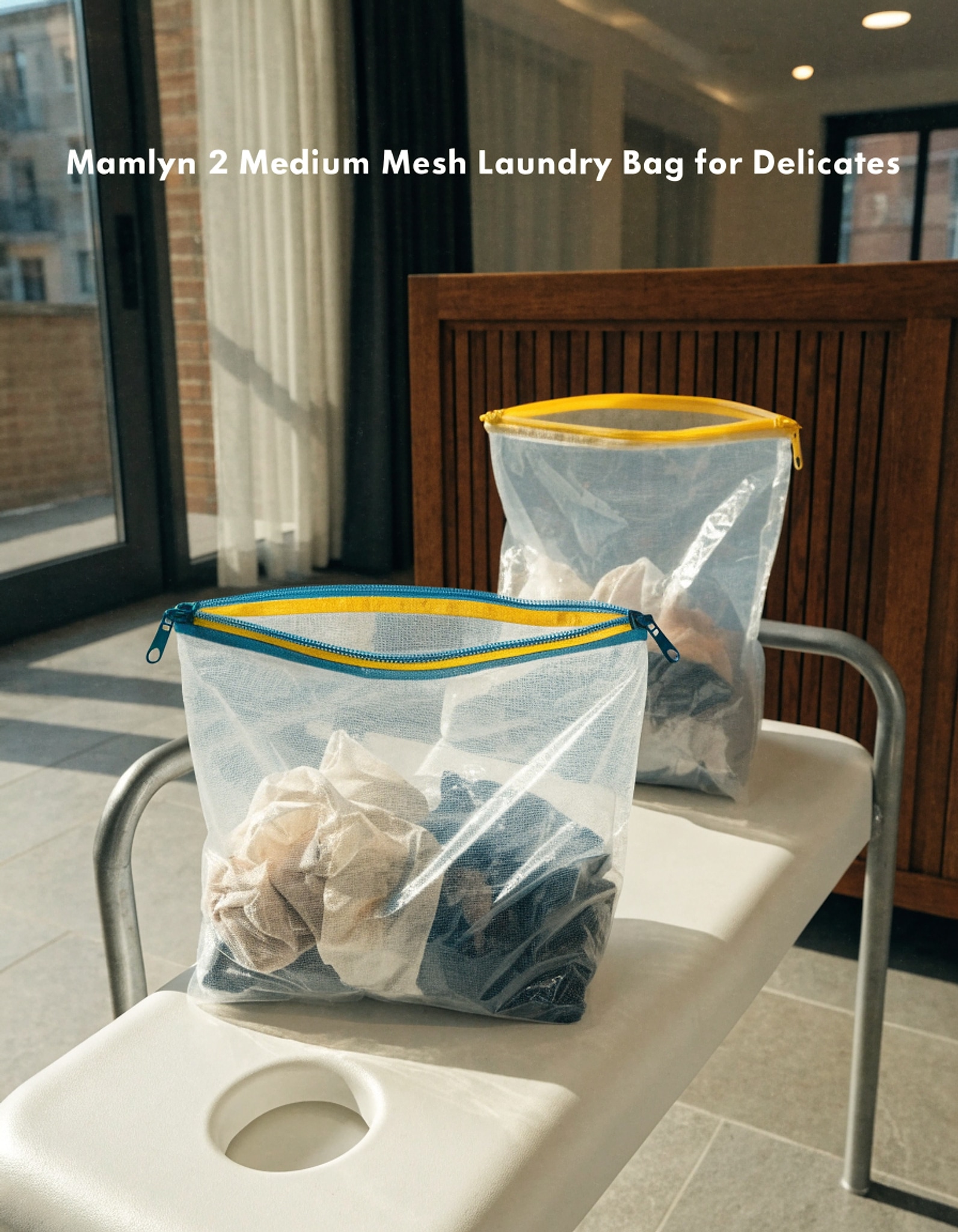 Illustrative visual for Mamlyn 2 Medium Mesh Laundry Bag for Delicates mesh Fabric with Colored Zippers, Wash Bags for Delicates, Socks Underwear Hosiery Stockings Bras Lingerie