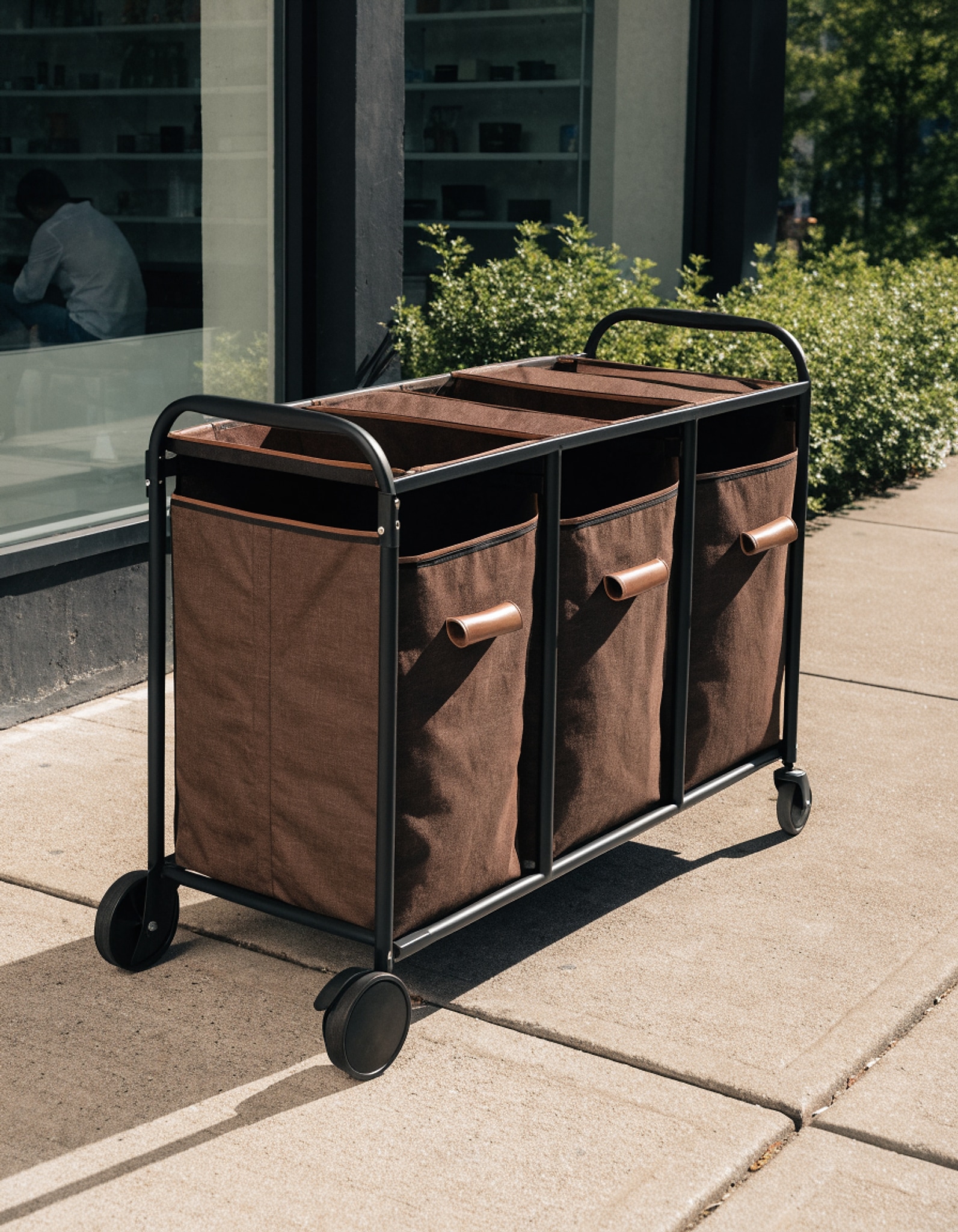 Illustrative visual for HOOBRO Laundry Sorter 3 Section, Laundry Hamper with Wheels, 3 × 11.5 Gal (43.5L), Rolling Laundry Basket, 3 Pull-Out and Removable Oxford Fabric Laundry Bags, Rustic Brown and Black BF76XY01