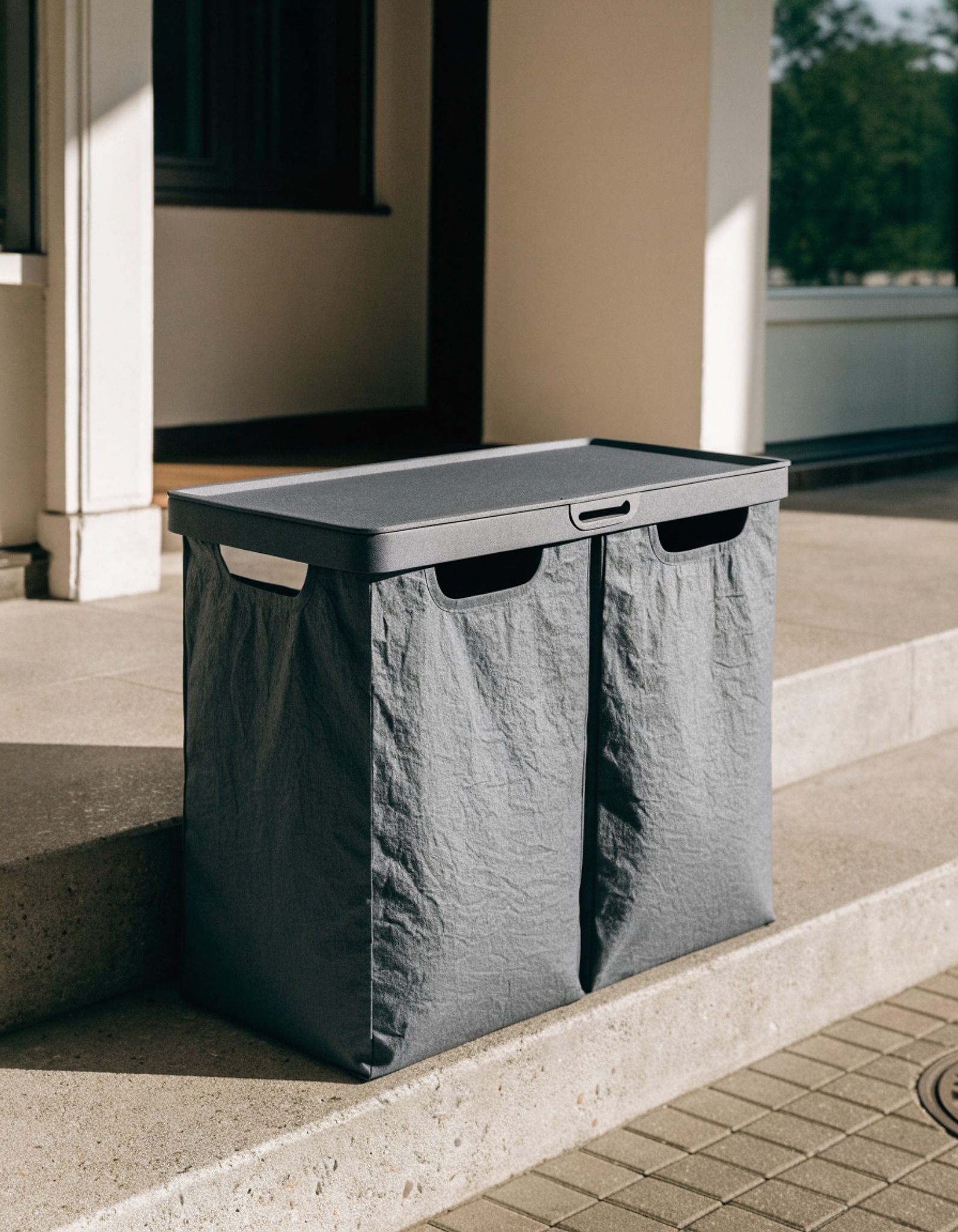 Illustrative visual for Simple Houseware Double Laundry Hamper with Lid & Removable Bags, Dark Grey