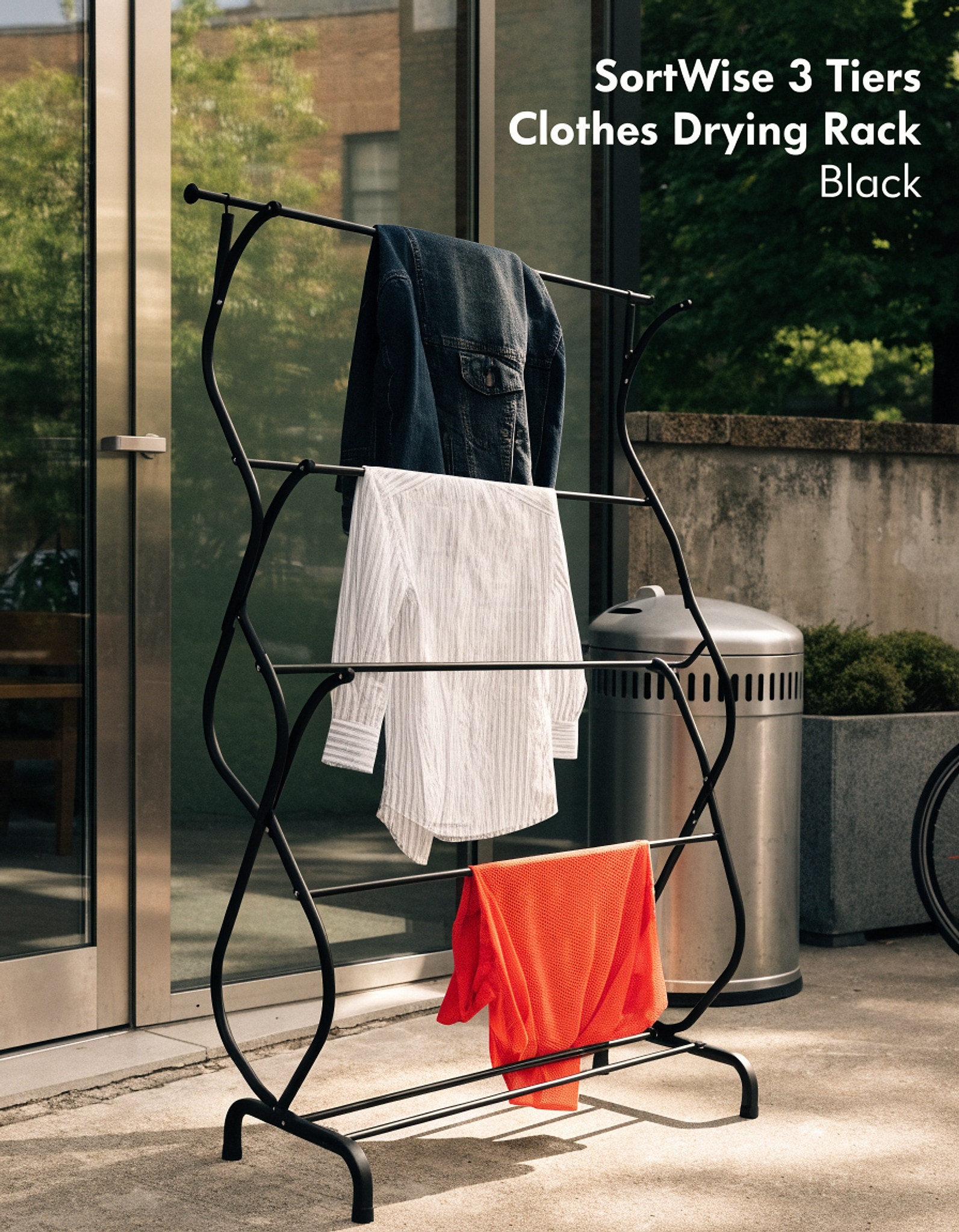 Illustrative visual for SortWise 3 Tiers Clothes Drying Rack, Black