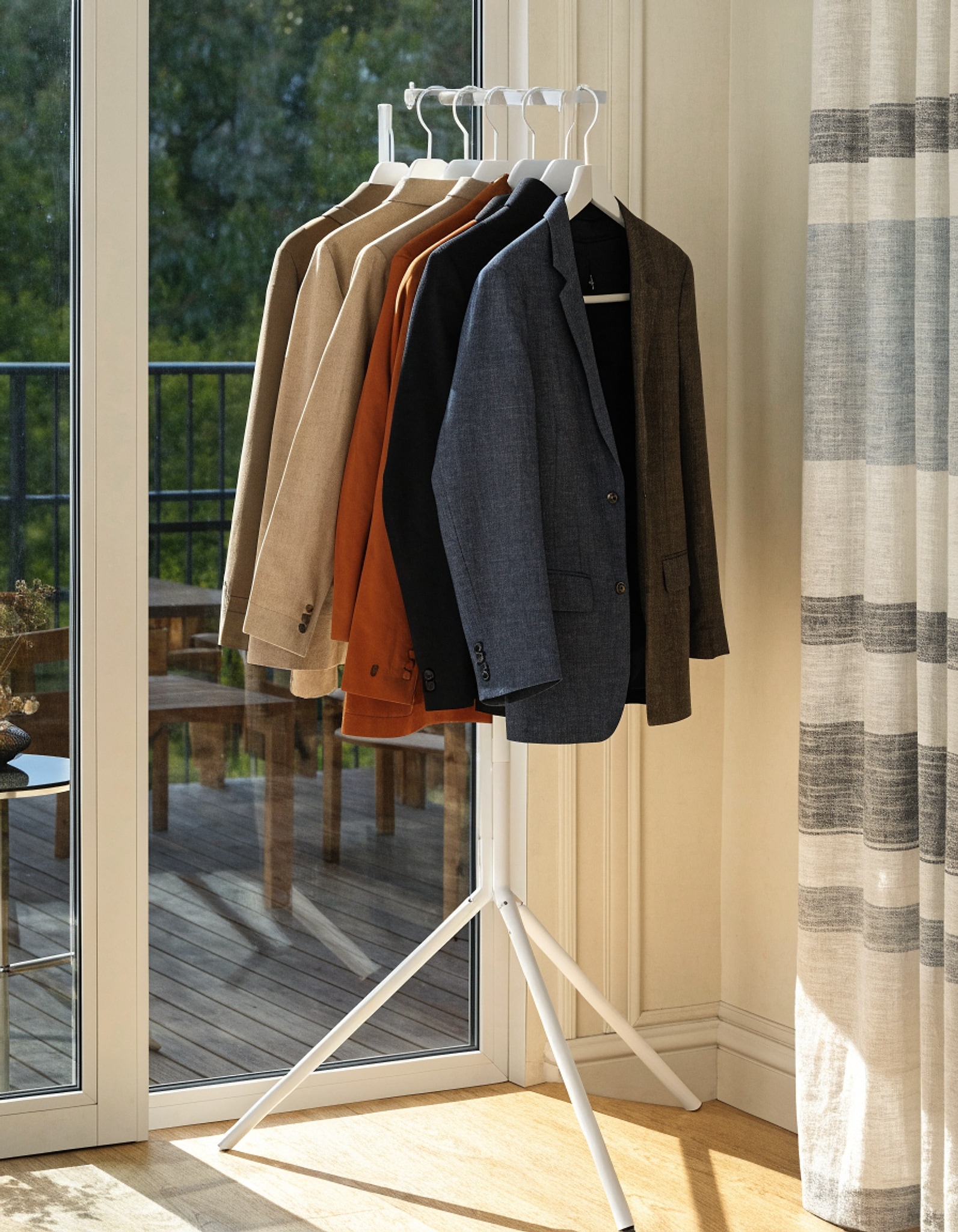 Illustrative visual for Home Spirit Tripod Clothing Rack – Indoor Clothes Drying Rack, 74" Adjustable Height, 5 Removable Hangers, Holds Up to 36 Garments, Foldable for Storage