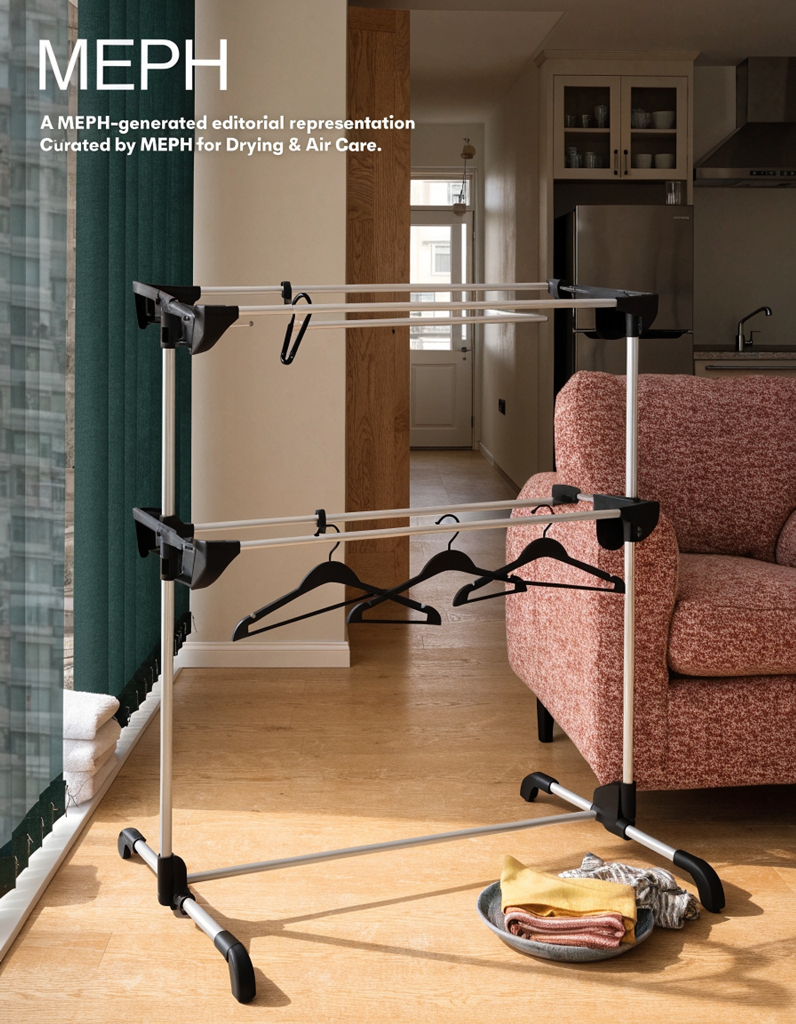 Illustrative visual for Foldable Clothes Drying Rack with 4 Hangers, 3-Tier Portable Extendable Laundry Drying Rack for Indoor Air Drying Clothing, 41"x29"x14"