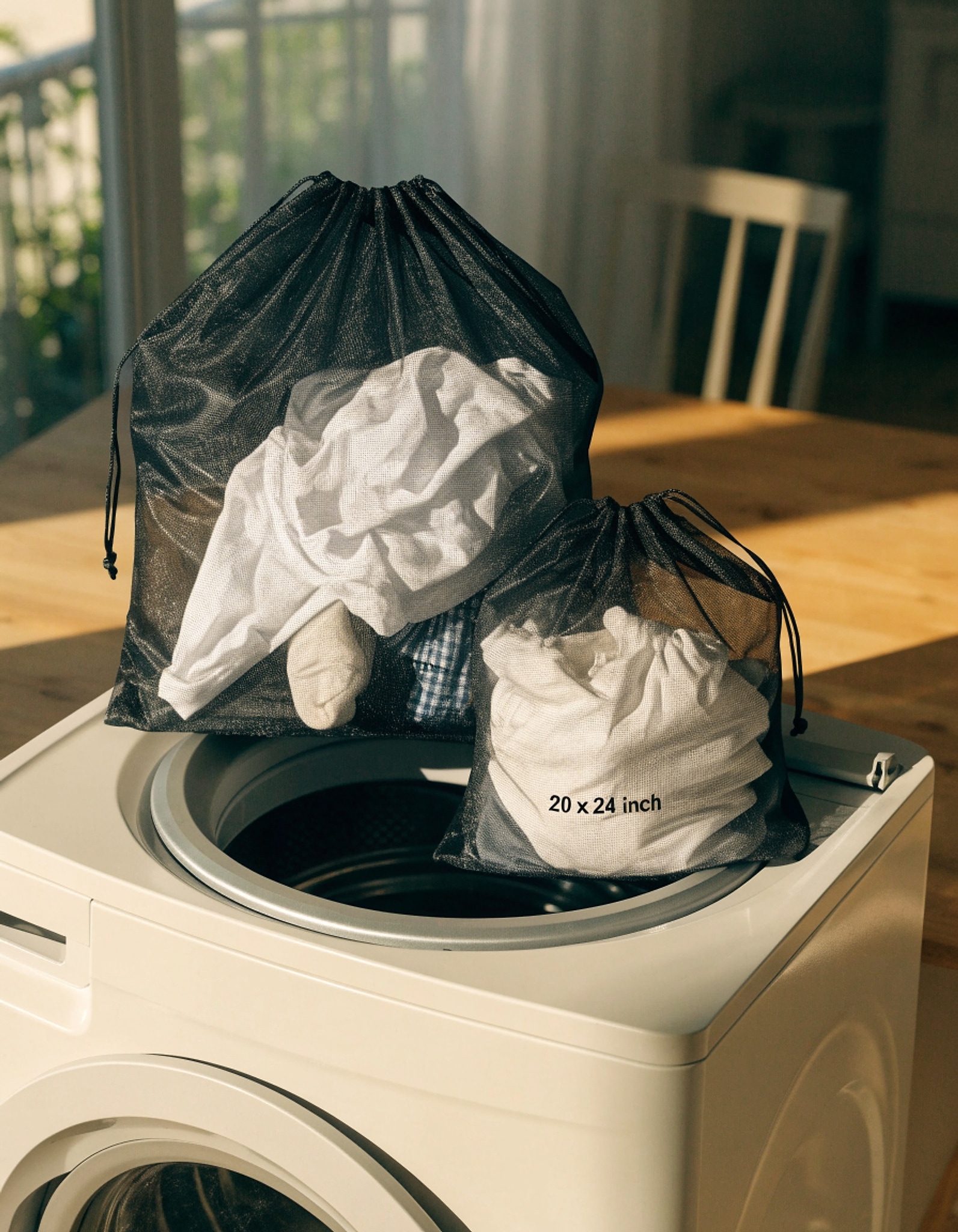 Illustrative visual for OTraki 2 Pack Mesh Laundry Bag with Drawstring, 20 x 24 inch Delicates Washing Bag, Dirty Clothers Machine Washable Storage Bags Don't Drying, Melting 60-80℃