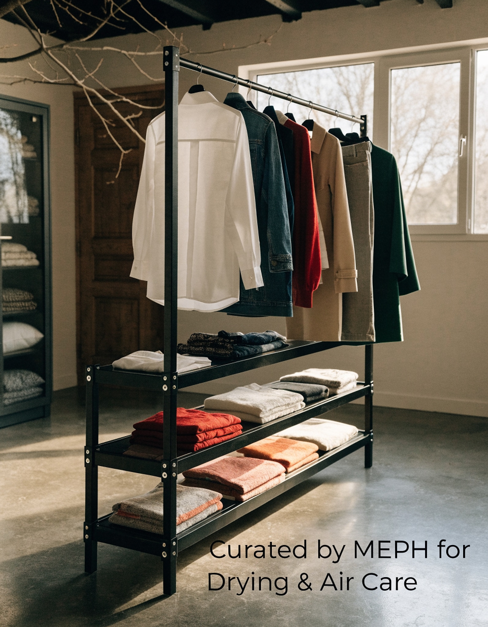Illustrative visual for Simple Houseware 52" W Freestanding Closet Garment Rack with Shelves, Black