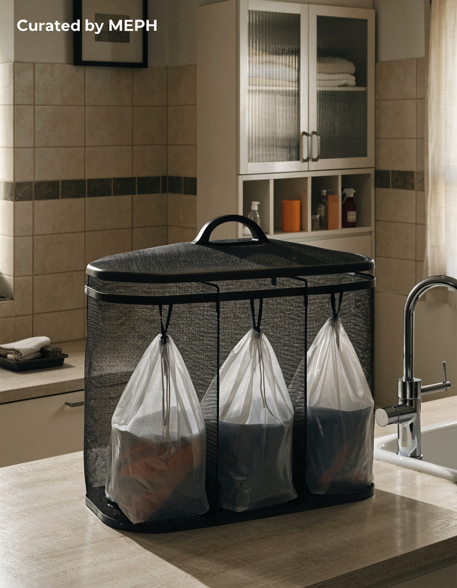 Illustrative visual for 185L Laundry Hamper with Lid, 3 Section Laundry Sorter, Dirty Clothes Hamper with 3 Removable Bags, Extra Large Collapsible Laundry Basket for Home, Laundry Room