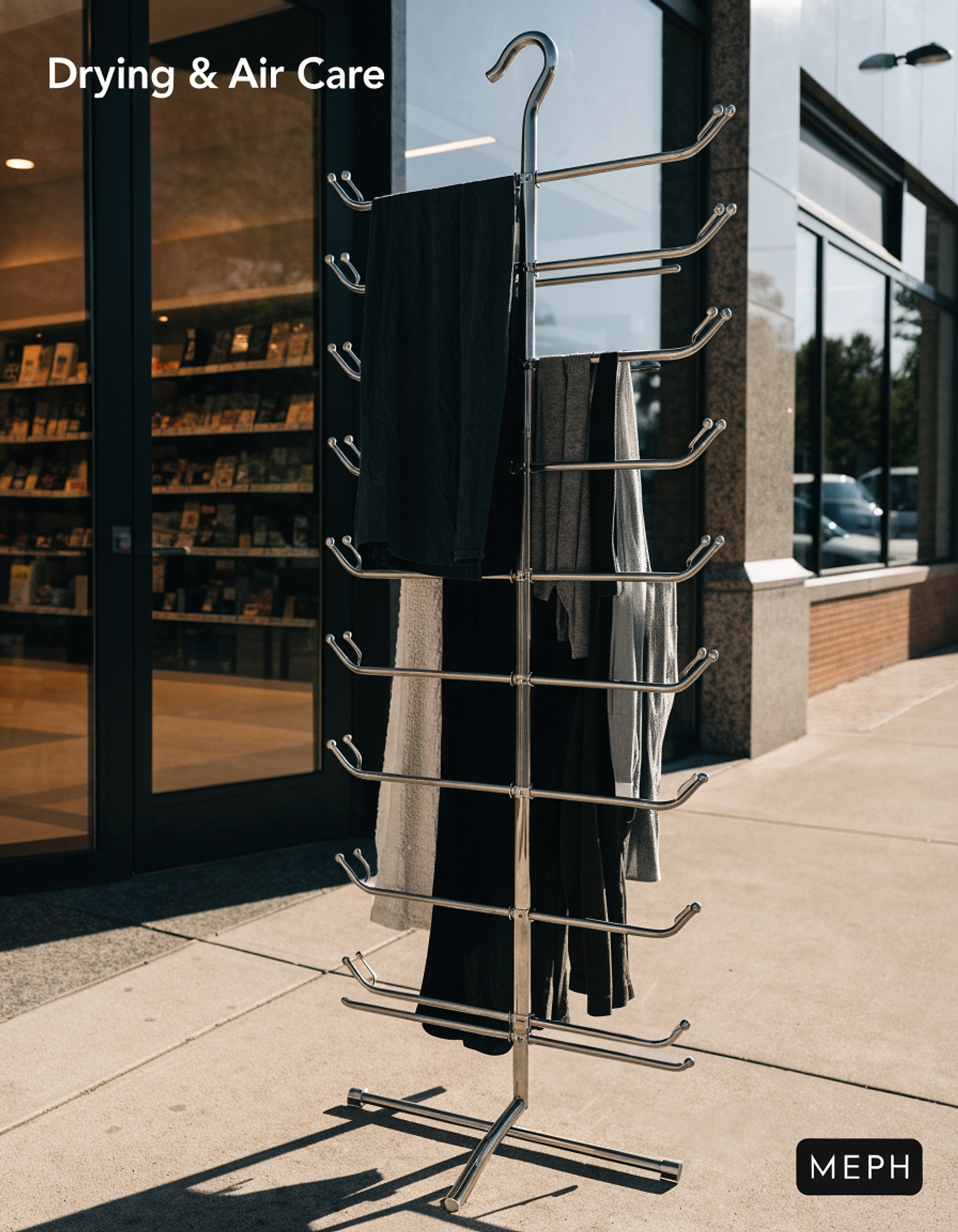 Illustrative visual for JAUREE 2 Meters Clothes Drying Rack, Drying Rack Clothing Folding Indoor Outdoor, Heavy Duty Stainless Steel Laundry Pole, Foldable Portable Large Clothes Rack Garment Rack with 20 Windproof Hooks