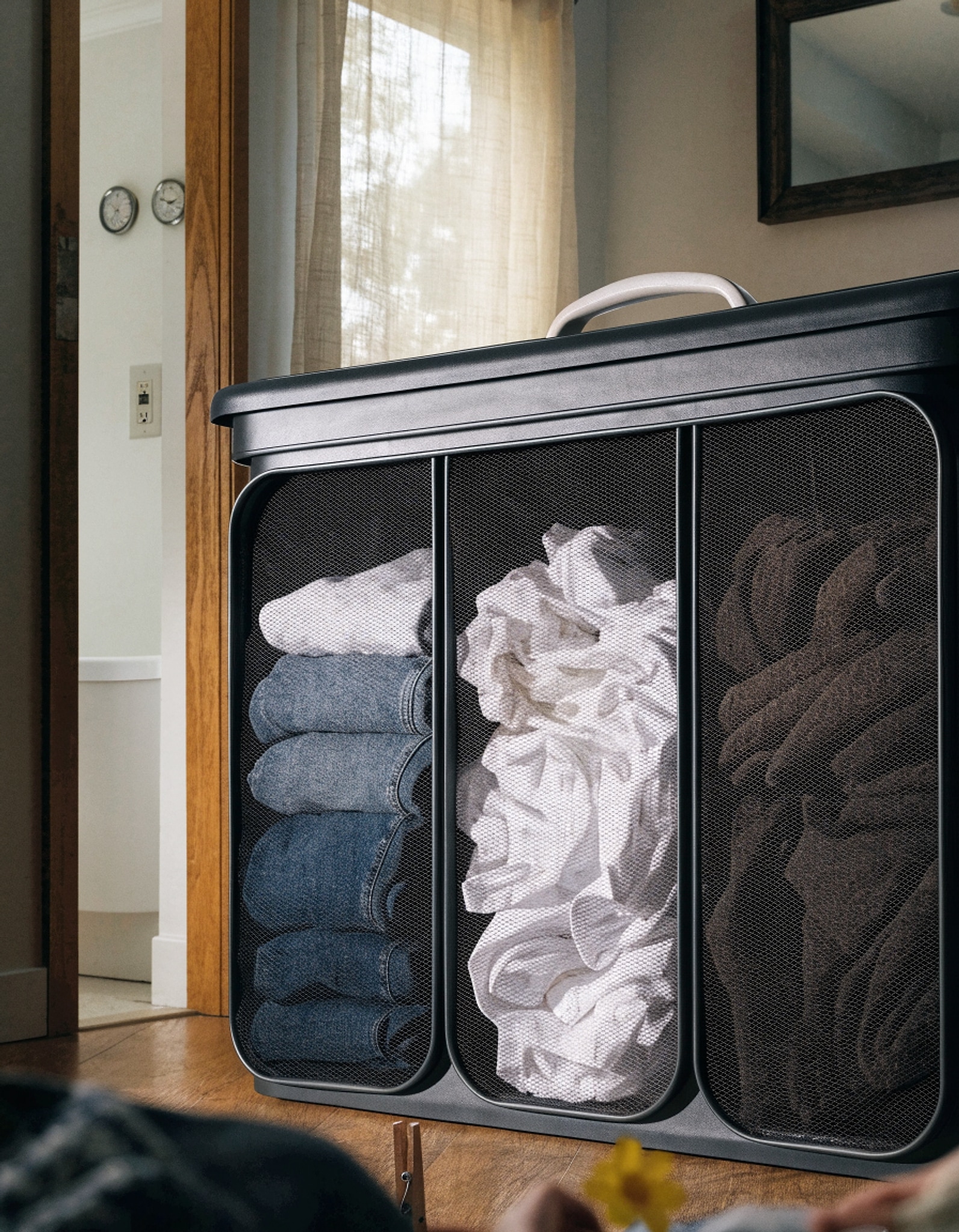 Illustrative visual for SOLEDI 180L Laundry Hamper 3 Section, Extra Large Laundry Hamper with Lid, Dirty Clothes Hamper with Sturdy Handle, Large Laundry Basket Organizer for Laundry Room, Bedroom, Hampers for Laundry-Black
