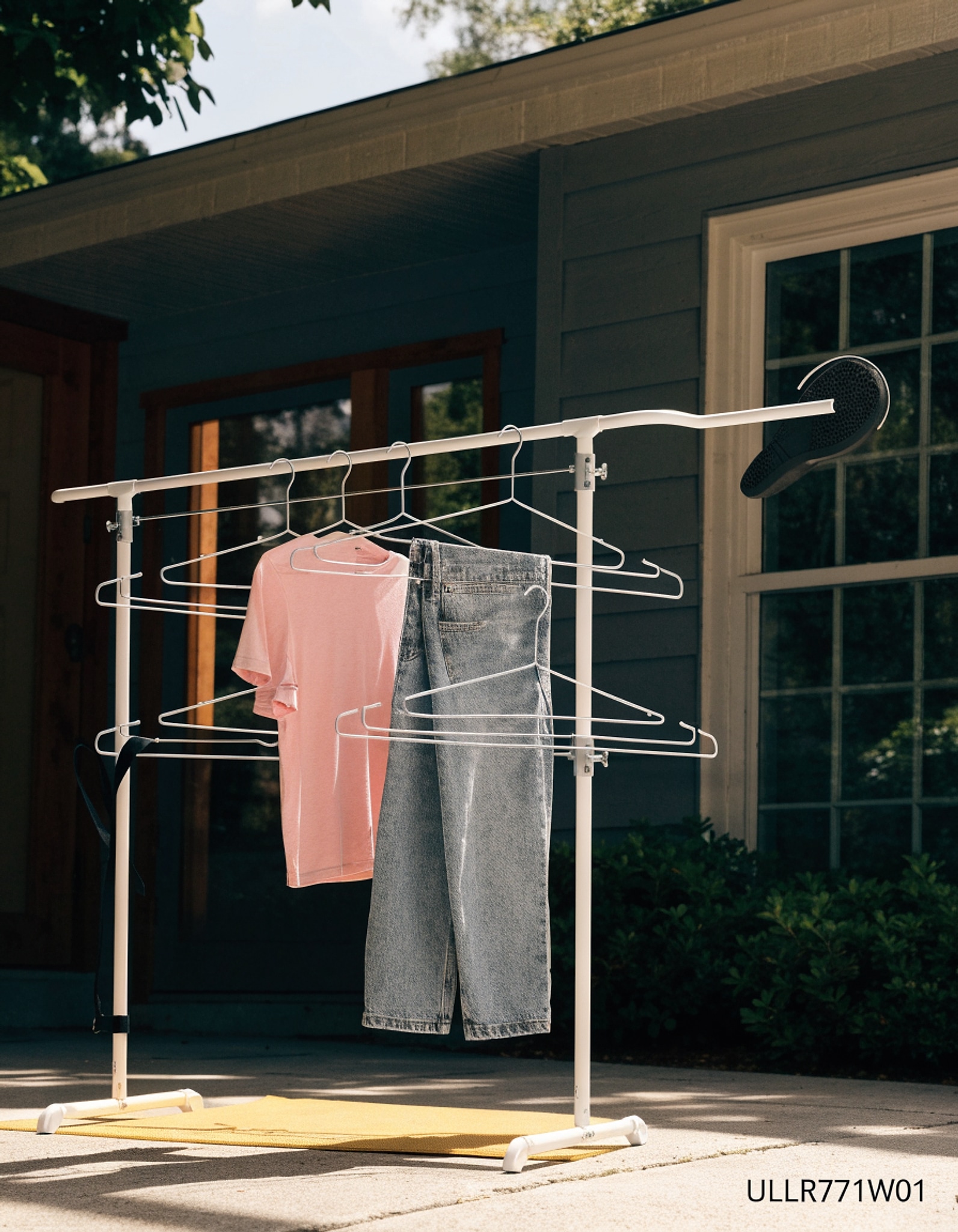 Illustrative visual for SONGMICS Foldable Clothes Drying Rack, Laundry Drying Rack, Clothes Airer, Steel Frame, 37 x 75 x 135.1 cm, Easy Assembly, Indoor Outdoor Use, White ULLR771W01