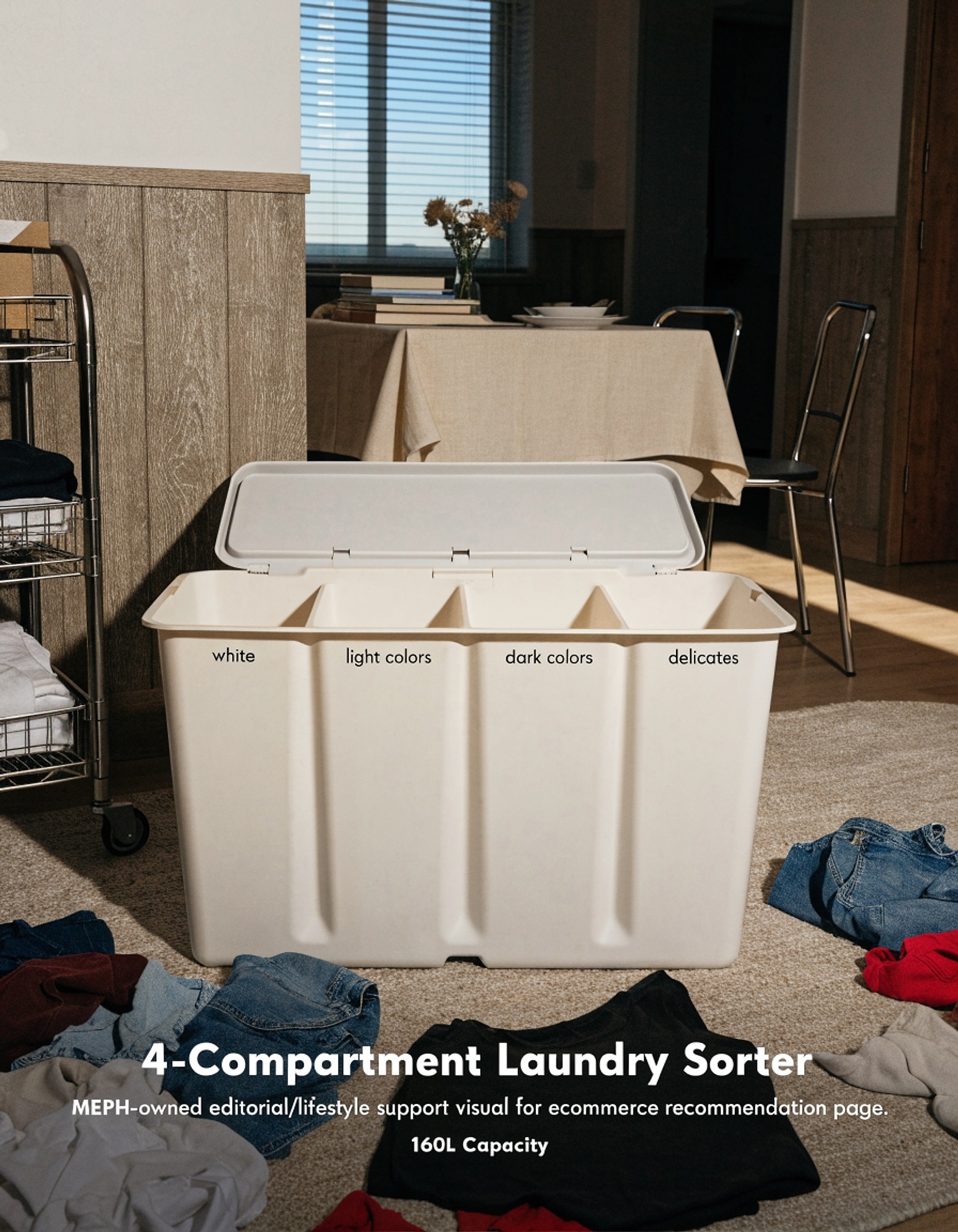 Illustrative visual for SONGMICS 160L Laundry Hamper, 4-Compartment Laundry Sorter with Lid