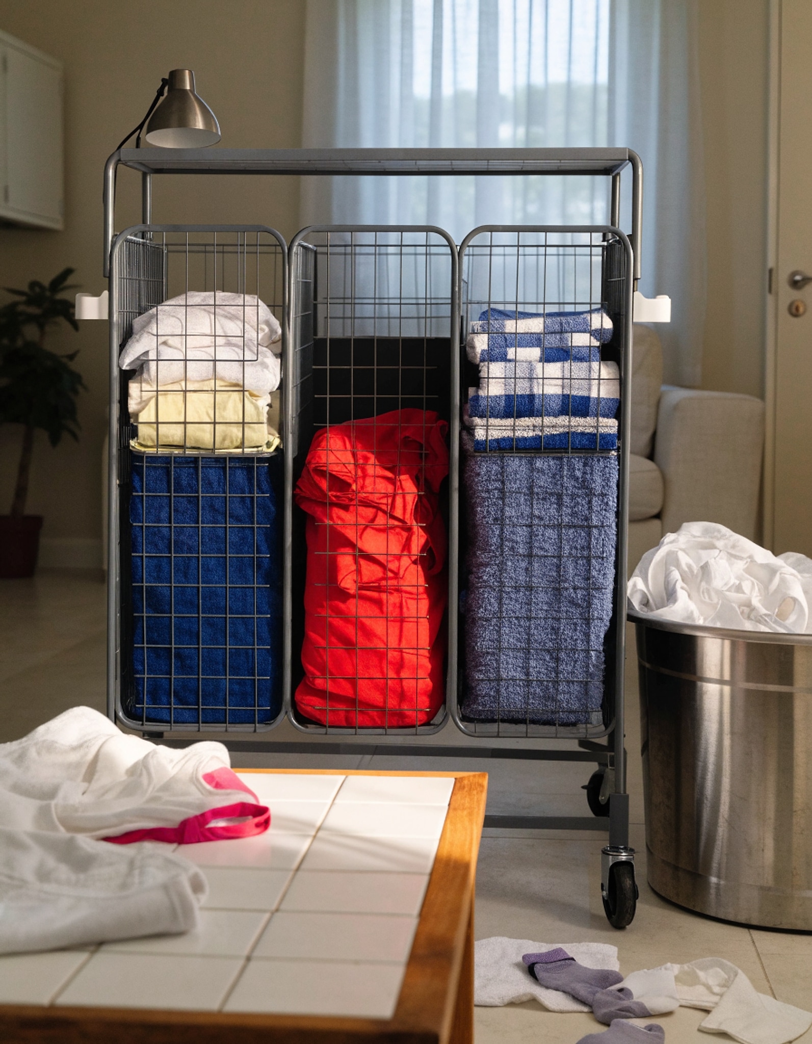 Illustrative visual for VASAGLE Laundry Sorter 3 Section, Rolling Cart with Shelf 43.5 Gal. (165 L)
