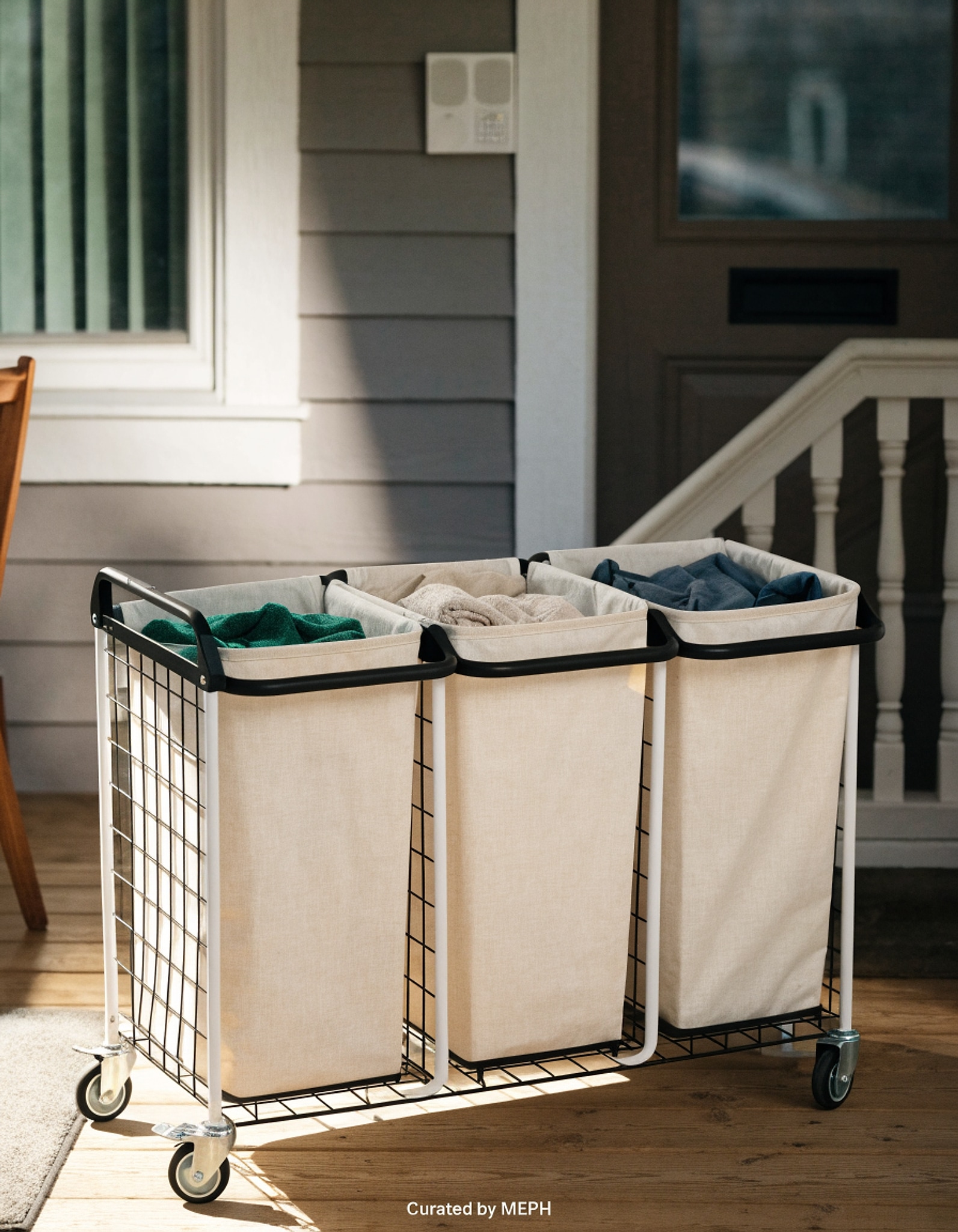 Illustrative visual for STO STO Laundry Hamper 3 Section, 120L Rolling Laundry Sorter Cart with Removable and Washable Liner Bag, Clothes Hamper with Wheels and Metal Handle for Laundry Room and Bedroom