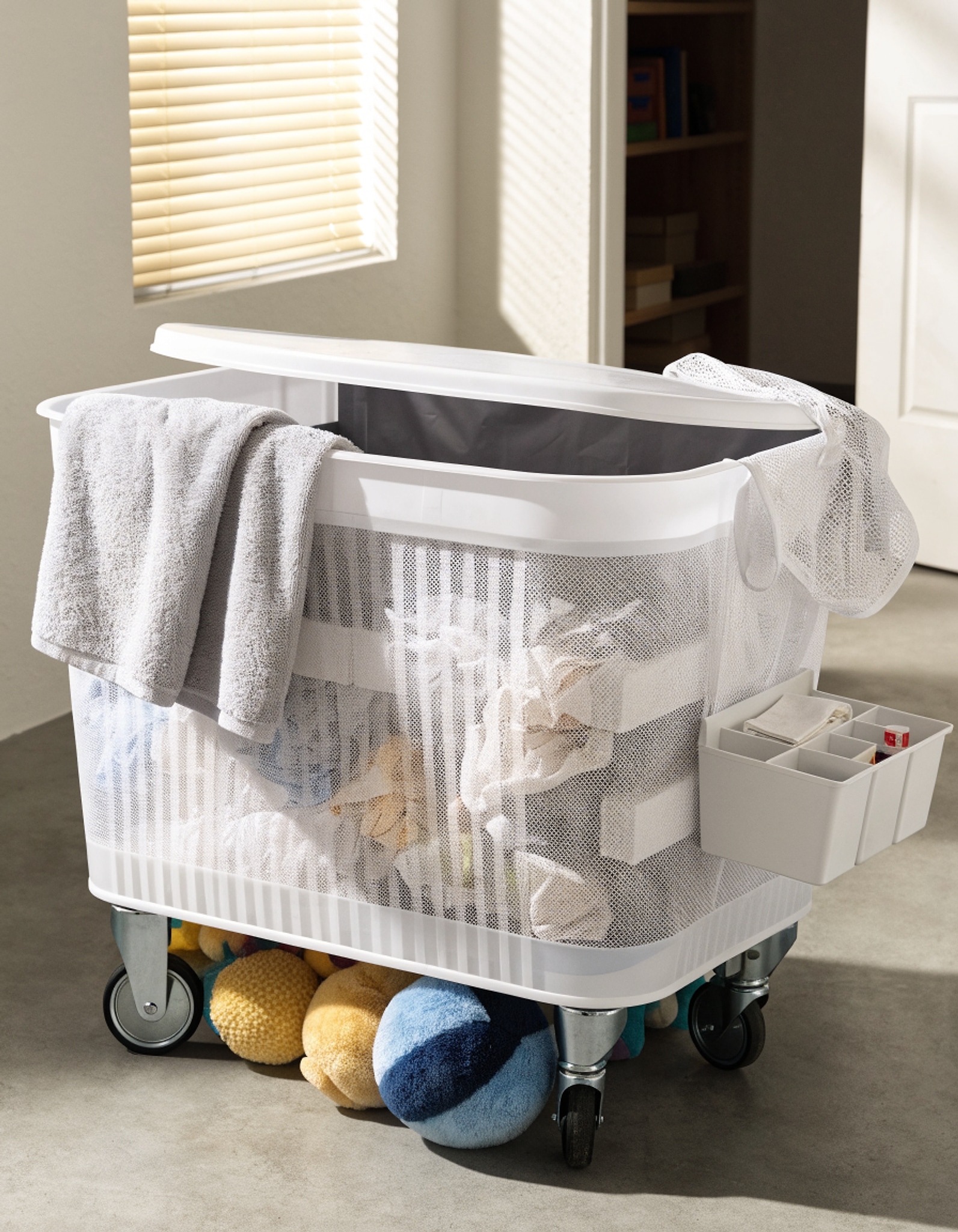 Illustrative visual for Laundry Basket with Wheels, 180l Hamper with Laundry Bag for Dirty Clothes, Dorm Room Essentials, Towel Organization & Toys Storage Laundry Cart in Laundry Room Organization (White+Gray)