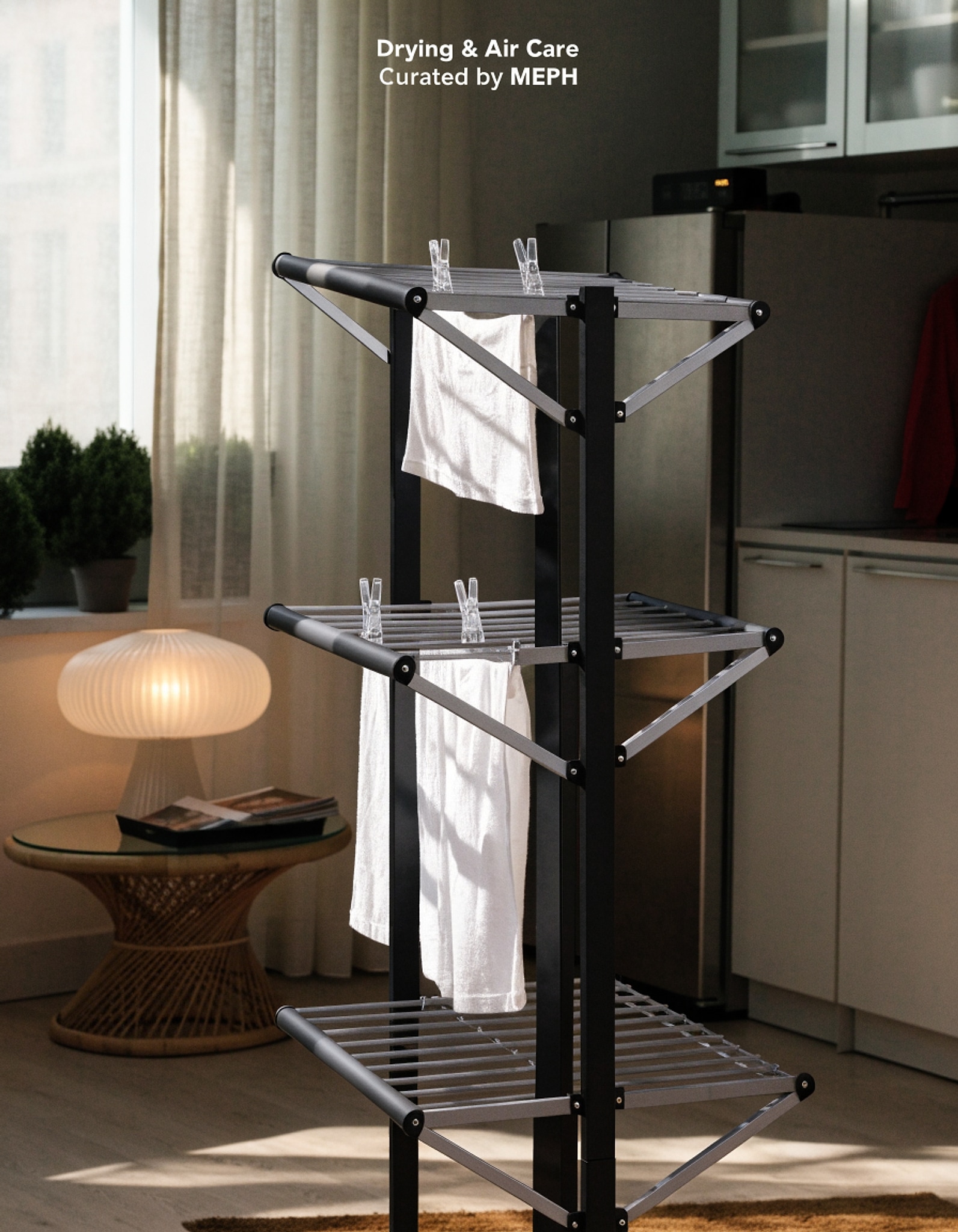 Illustrative visual for APEXCHASER 3-Tier Foldable Clothes Drying Rack, 37.6" H, Grey/Black