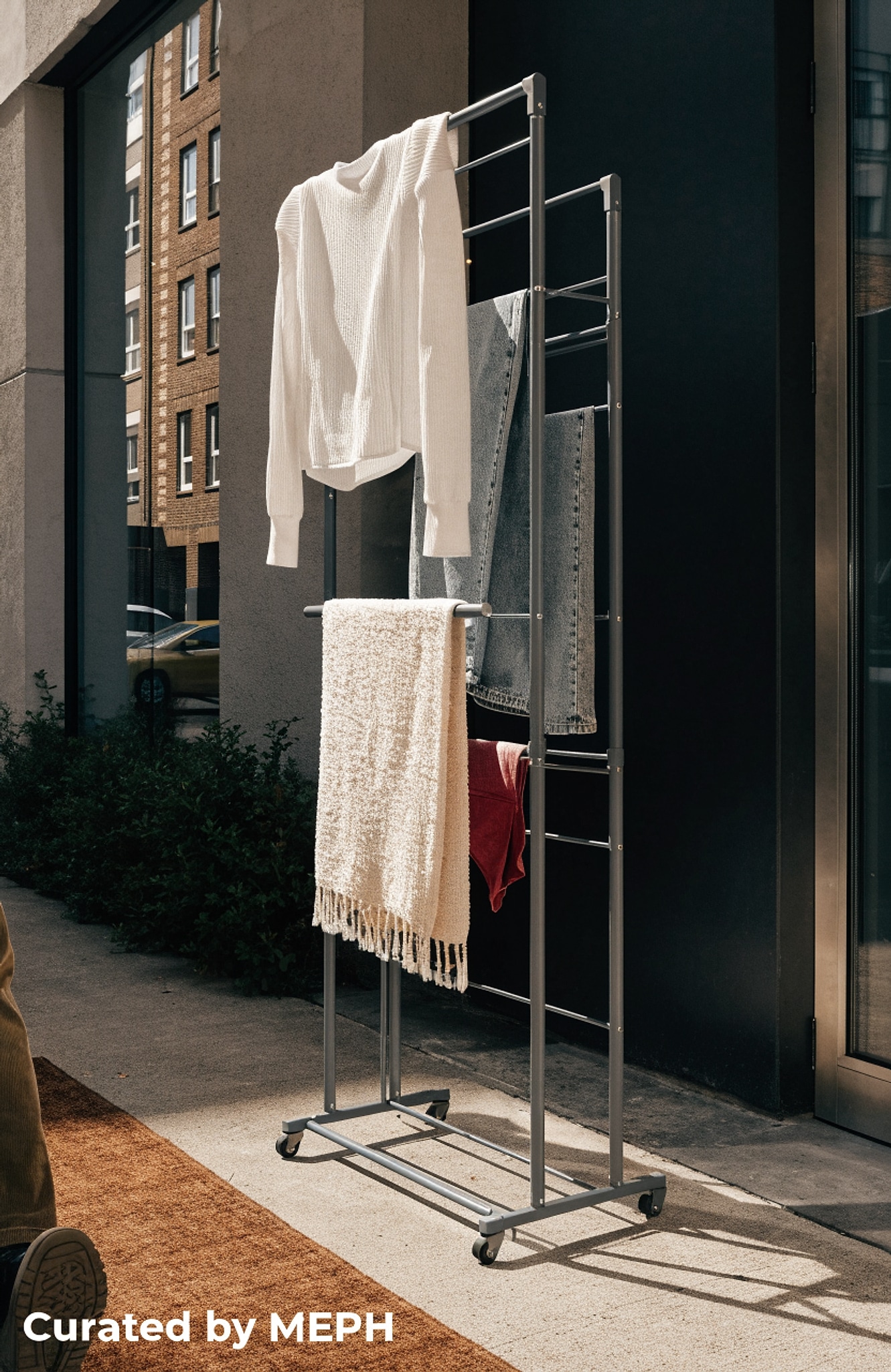 Illustrative visual for SONGMICS Clothes Drying Rack 4-Tier, Foldable Laundry Drying Rack 173 cm Tall, Steel, Rolling Clothes Horses, Laundry Hanger Dryer Airer, Indoor Outdoor Use, Dove Gray ULLR701G01V2