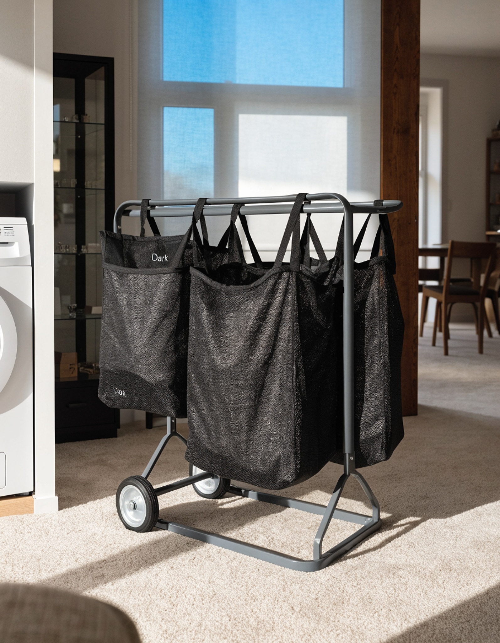Illustrative visual for Simple Houseware 4-Bag Heavy Duty Laundry Sorter Rolling Cart, Dark Grey