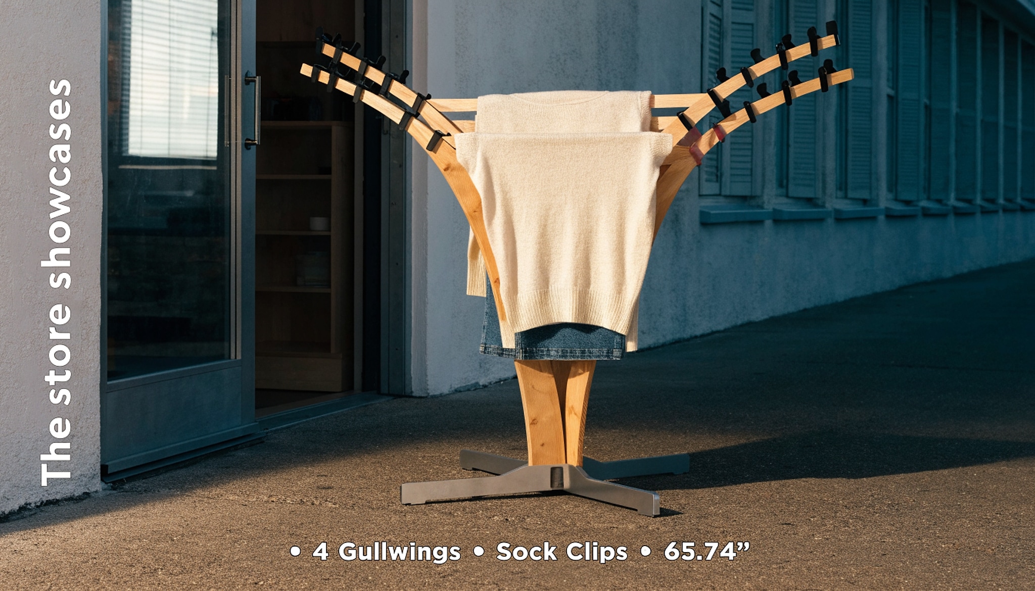 Illustrative visual for APEXCHASER 65.74" Large Clothes Drying Rack, 4 Gullwings with Sock Clips