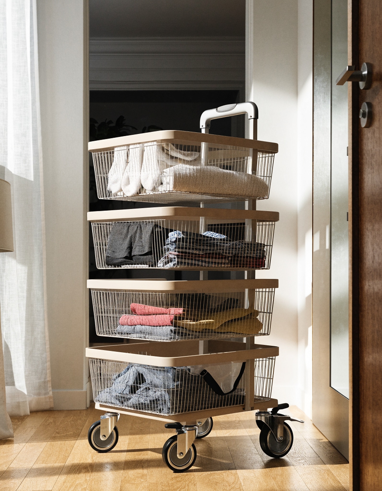 Illustrative visual for 180L 4-Tier Rolling Laundry Hamper with Easy Access Removable Bag, Vertical Laundry Sorter Cart with Wheels & Brakes for Small Spaces, Dorm, Bedroom, Bathroom, Laundry Room, Beige