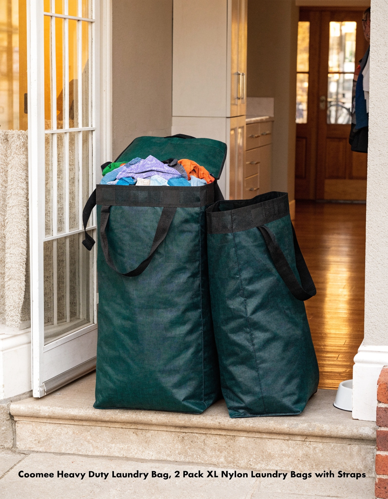 Illustrative visual for Coomee Heavy Duty Laundry Bag, 2 Pack XL Nylon Laundry Bags with Straps