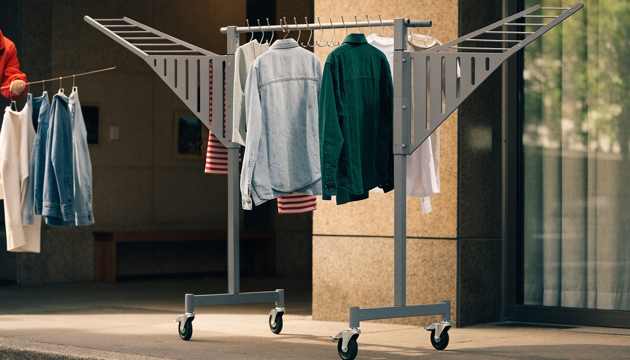 Illustrative visual for APEXCHASER Clothes Drying Rack, 67.7" L Adjustable Wings, Foldable, Grey