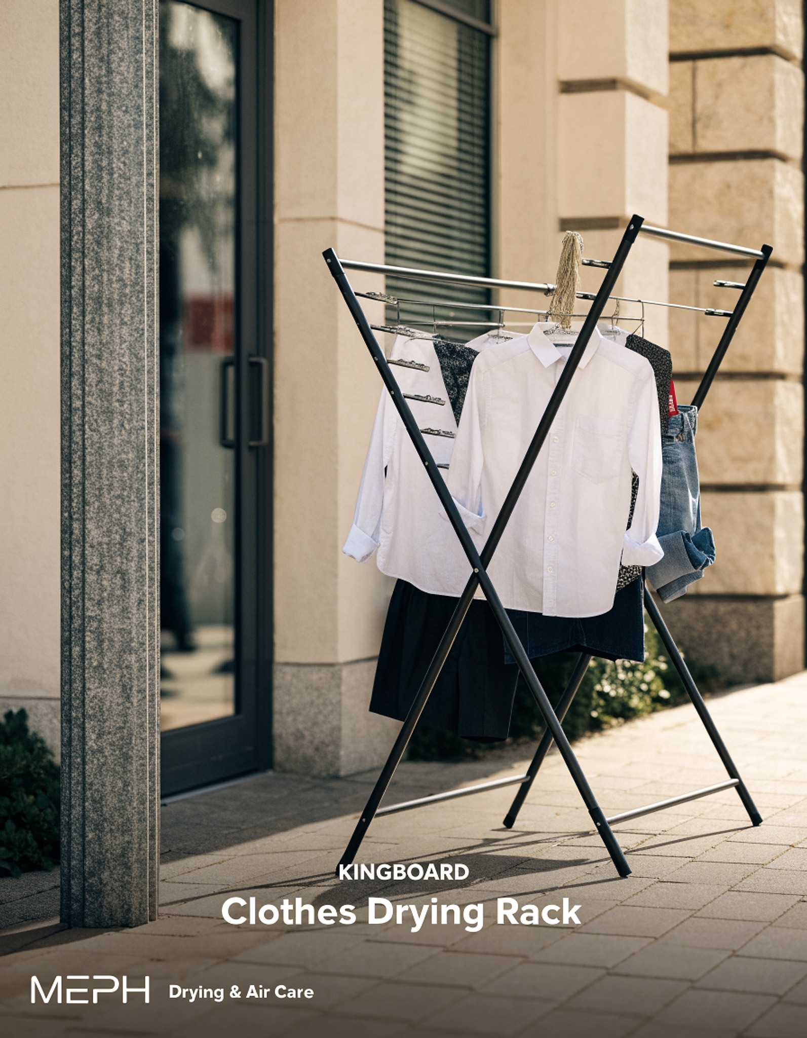 Illustrative visual for KINGBOARD Clothes Drying Rack,68.5" Heavy Duty with Sock Clips,Foldable