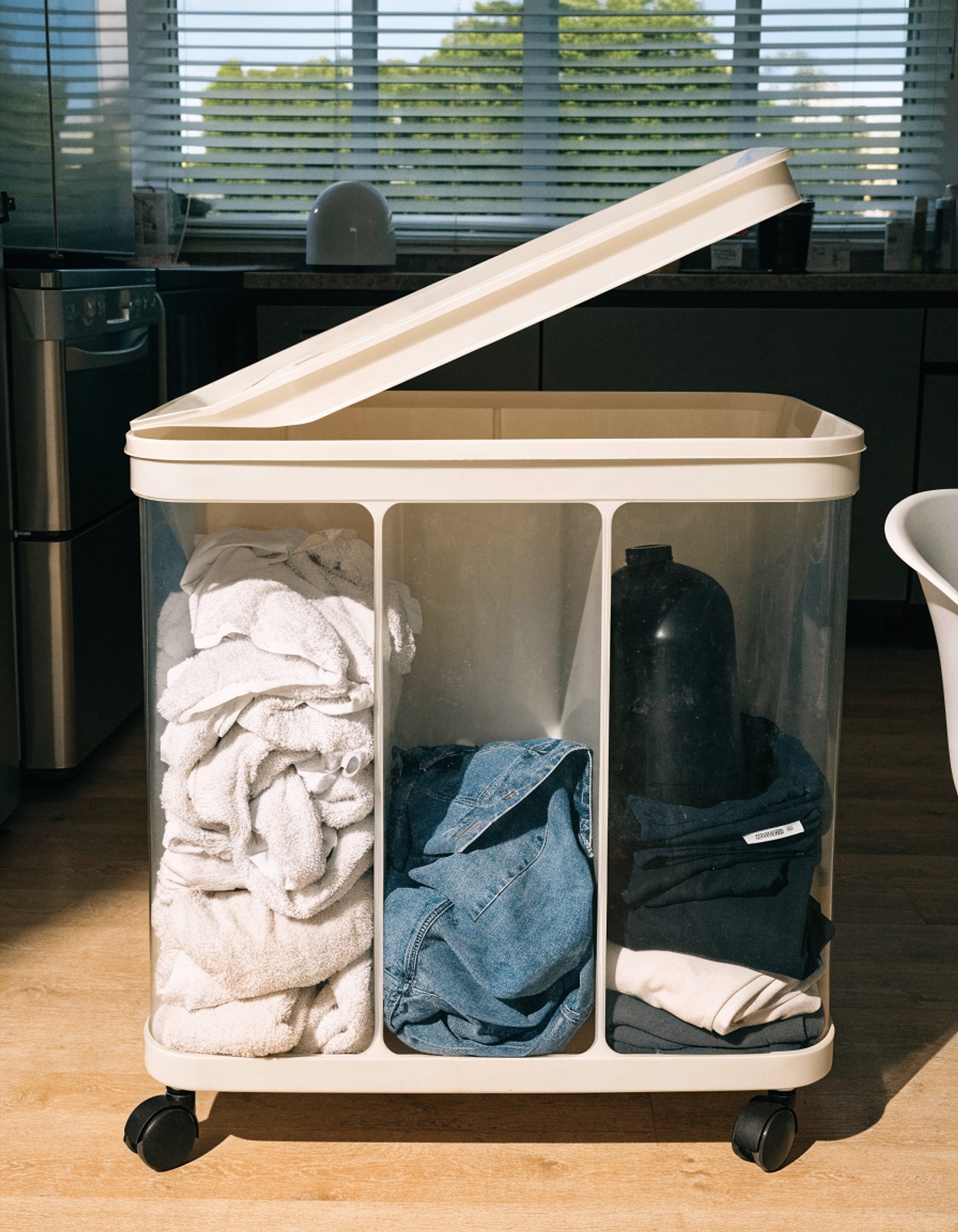 Illustrative visual for 230L 3 Section Laundry Hamper with Lid, High Capacity Basket with 4 Wheels