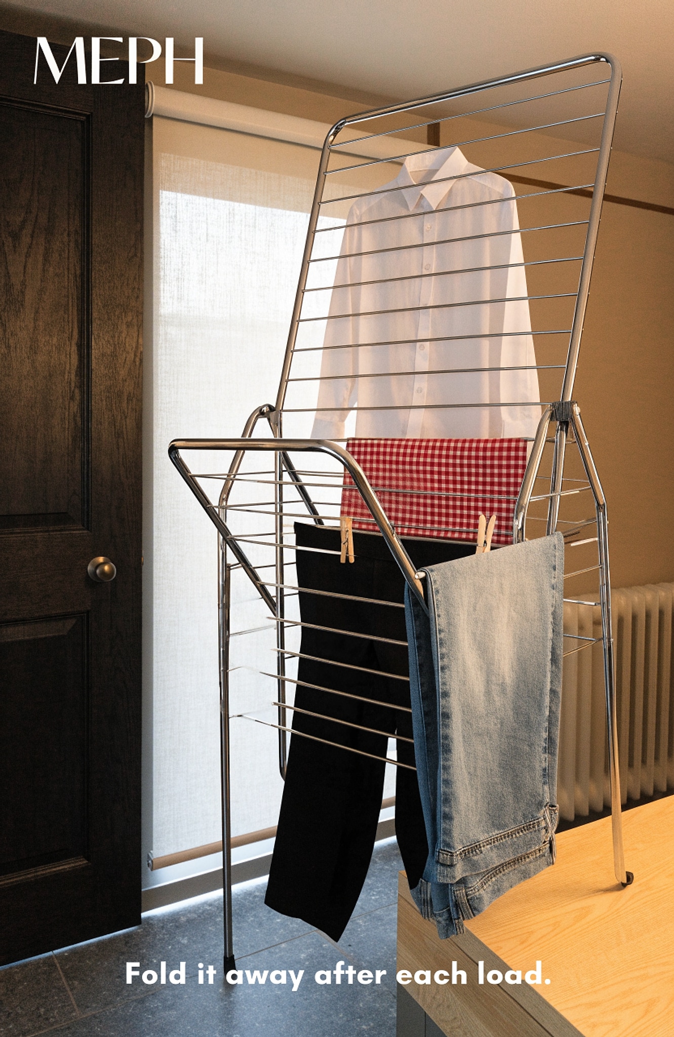 Illustrative visual for Amazon Basics Foldable Portable Laundry Drying Rack for Indoor Air Drying Clothing, 29.4 x 14.8 x 41.9 inches (LxWxH), Chrome Silver
