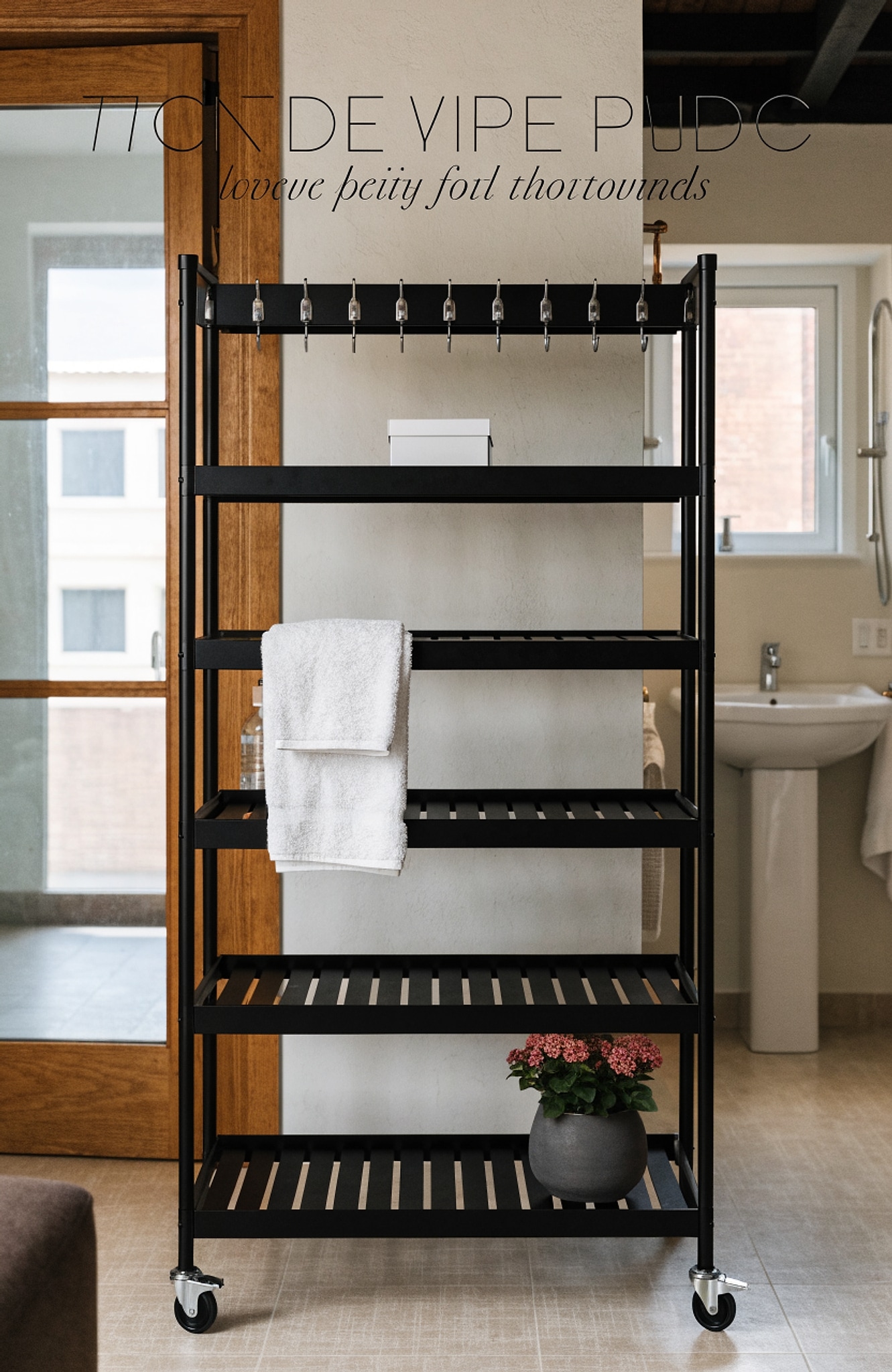 Illustrative visual for Sakugi Metal Clothing Rack Shelves Hooks & Wheels, 84x31x202cm, Black