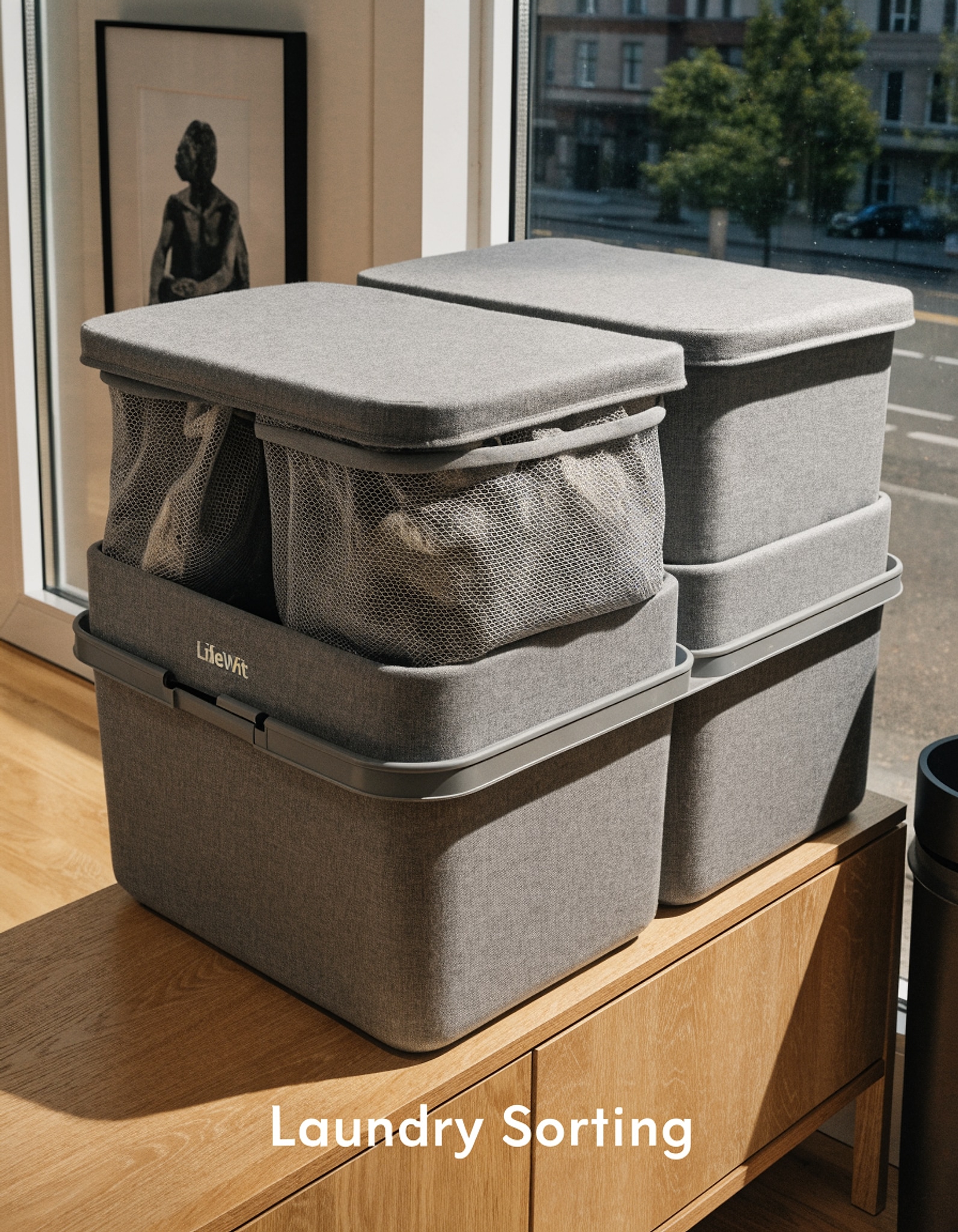 Illustrative visual for Lifewit 136L Double Laundry Hamper with Lid,2 Removable Laundry Bags, Grey