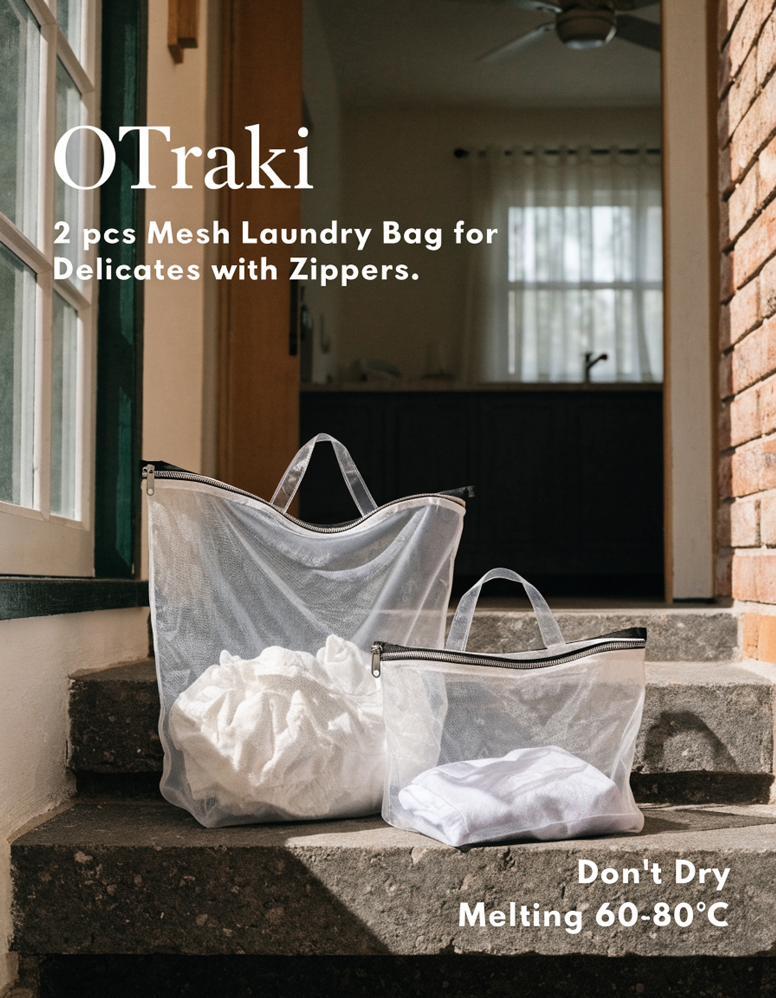 Illustrative visual for OTraki 2 Pcs Mesh Laundry Bag for Delicates with Zippers, Garment Clothing Wash Bags, Machine Bags for Dirty Clothes, Bras Lingerie, Hosiery, Socks Underwear, Don't Drying, Melting 60-80℃
