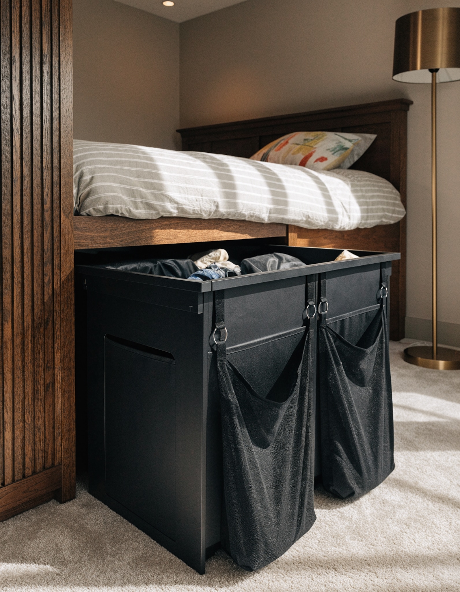 Illustrative visual for Lifewit Pull Out Laundry Hamper with Large Top Shelf and 2 Removable Bags, Laundry Sorter for Bedroom Bathroom Dorm, Black