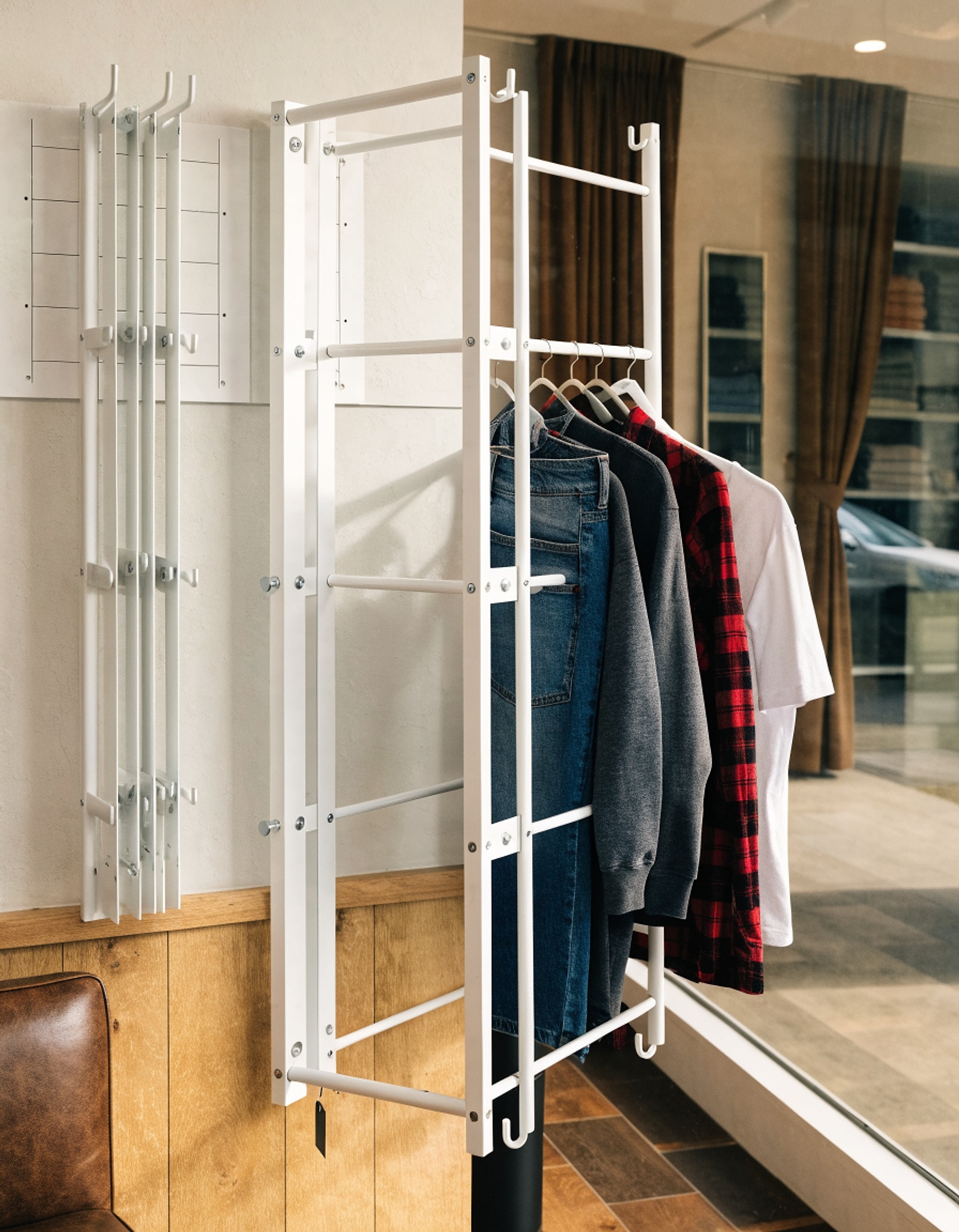 Illustrative visual for Wall Mounted Clothes Drying Rack Folding Indoor, Foldable Laundry Drying Rack Collapsible,Invisible, Space Saving, Retractable Towel Drying Rack, with Wall Template(5 Drying Rods, White 32")