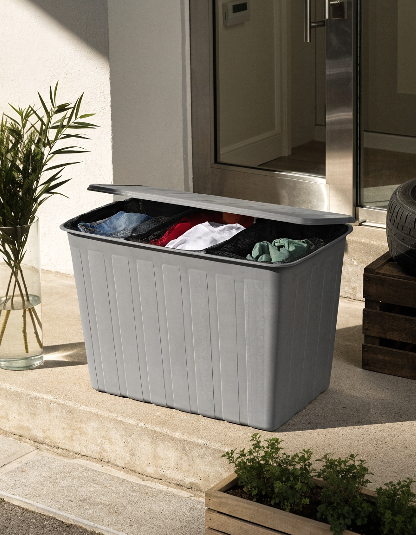 Illustrative visual for SETVSON Laundry Hamper with Lid, 35 Gal 3-Bag Clothes Sorter, Gray